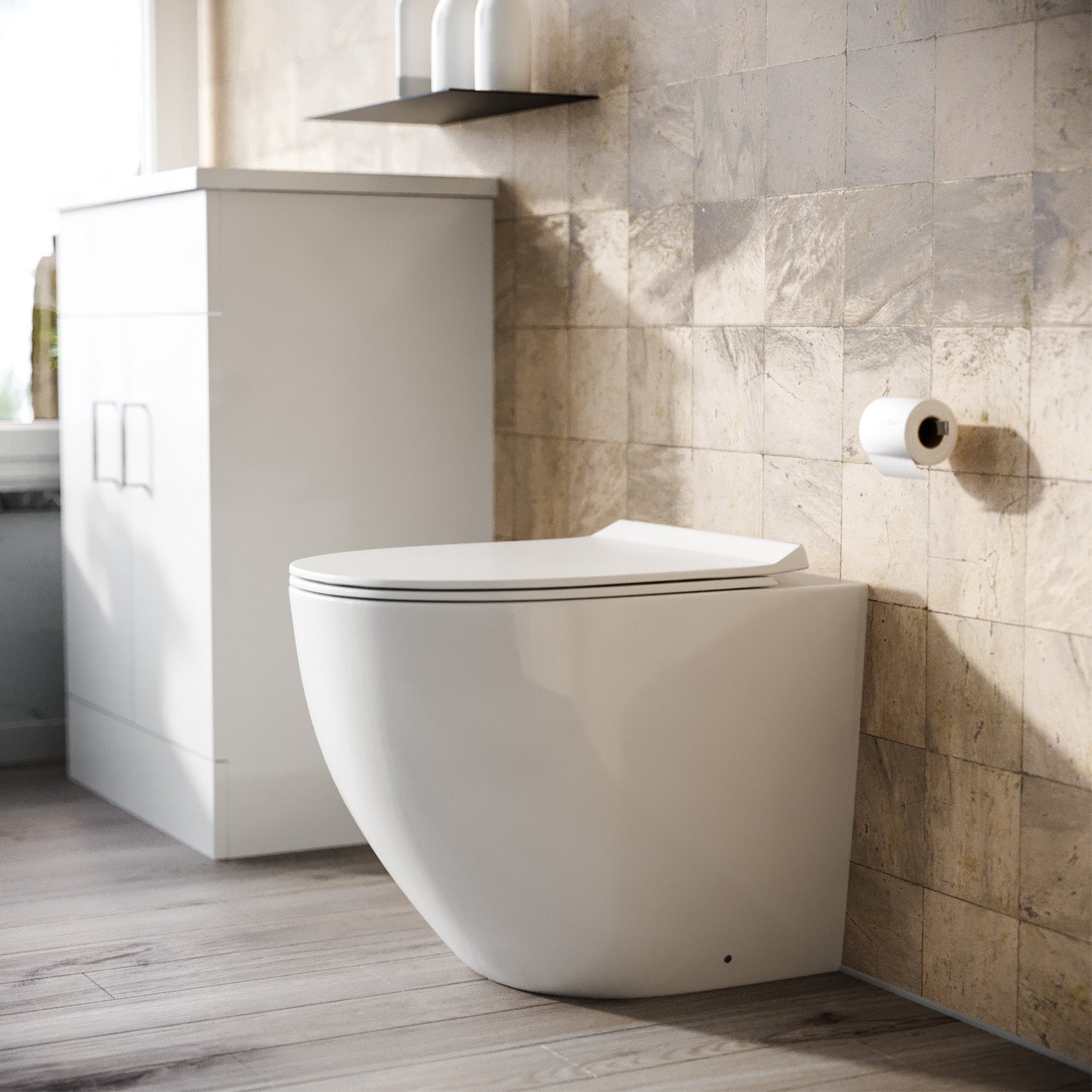 Modern Back To Wall Toilet WC Rimless Designed Pan and Soft Close Seat White