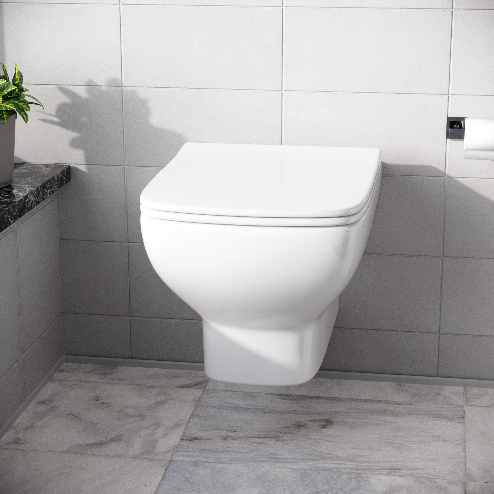 Warley Rimless Square Wall Hung Toilet Pan with Soft Close Toilet Seat White