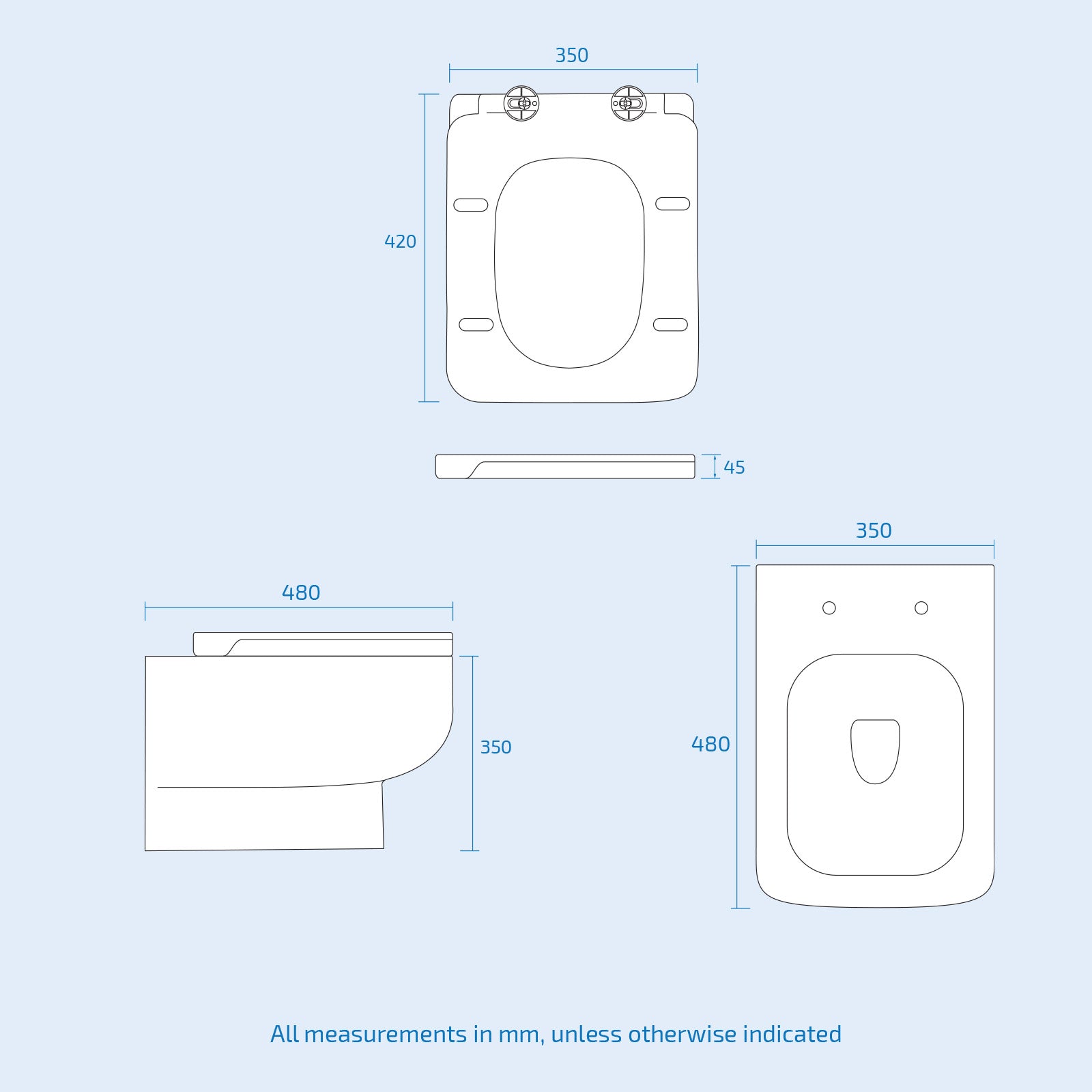 Nes Home Rimless Square Wall Hung Toilet Pan with Soft Close Seat & Wall Frame