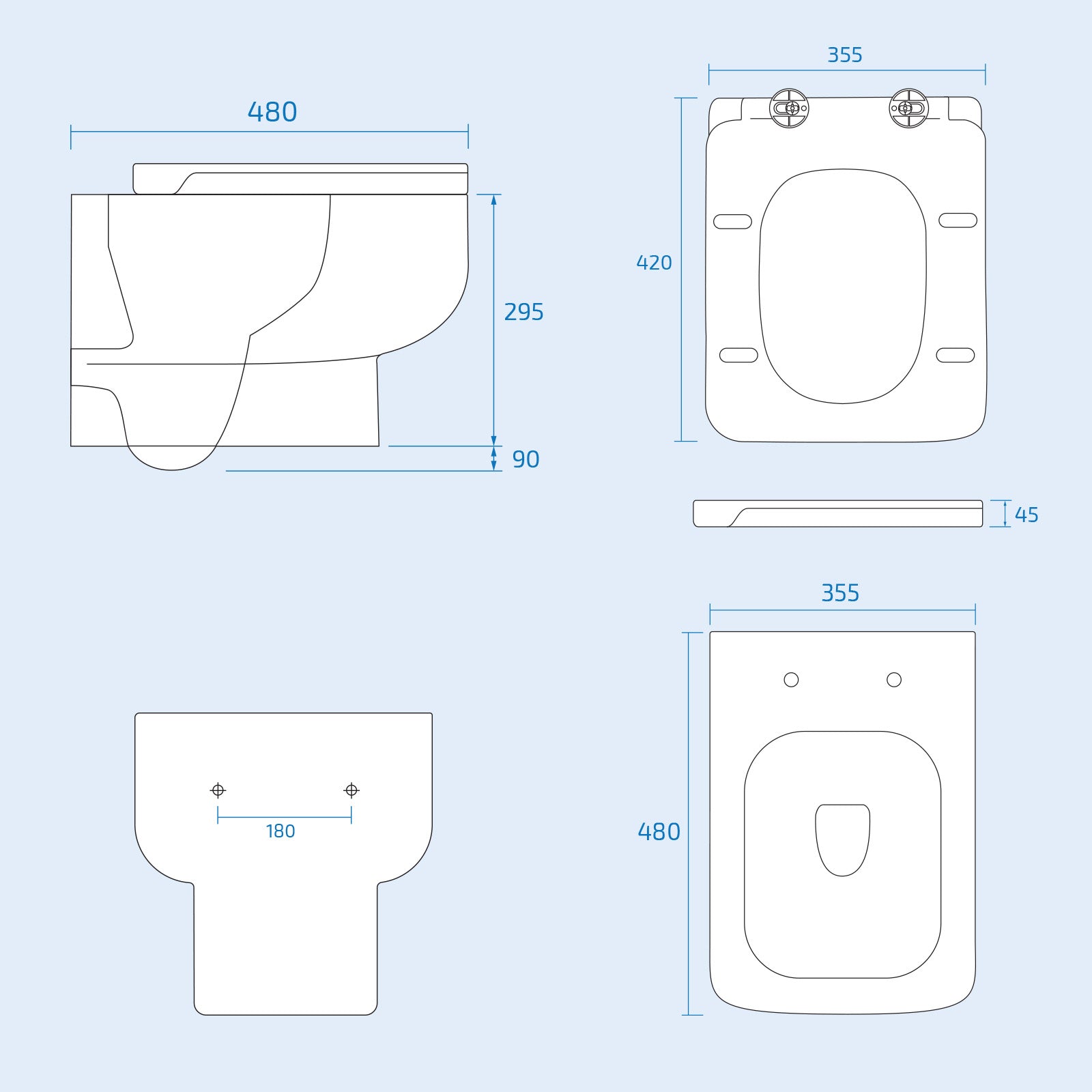 White Square Wall Hung Toilet With Frame & Round Button Flush Plate