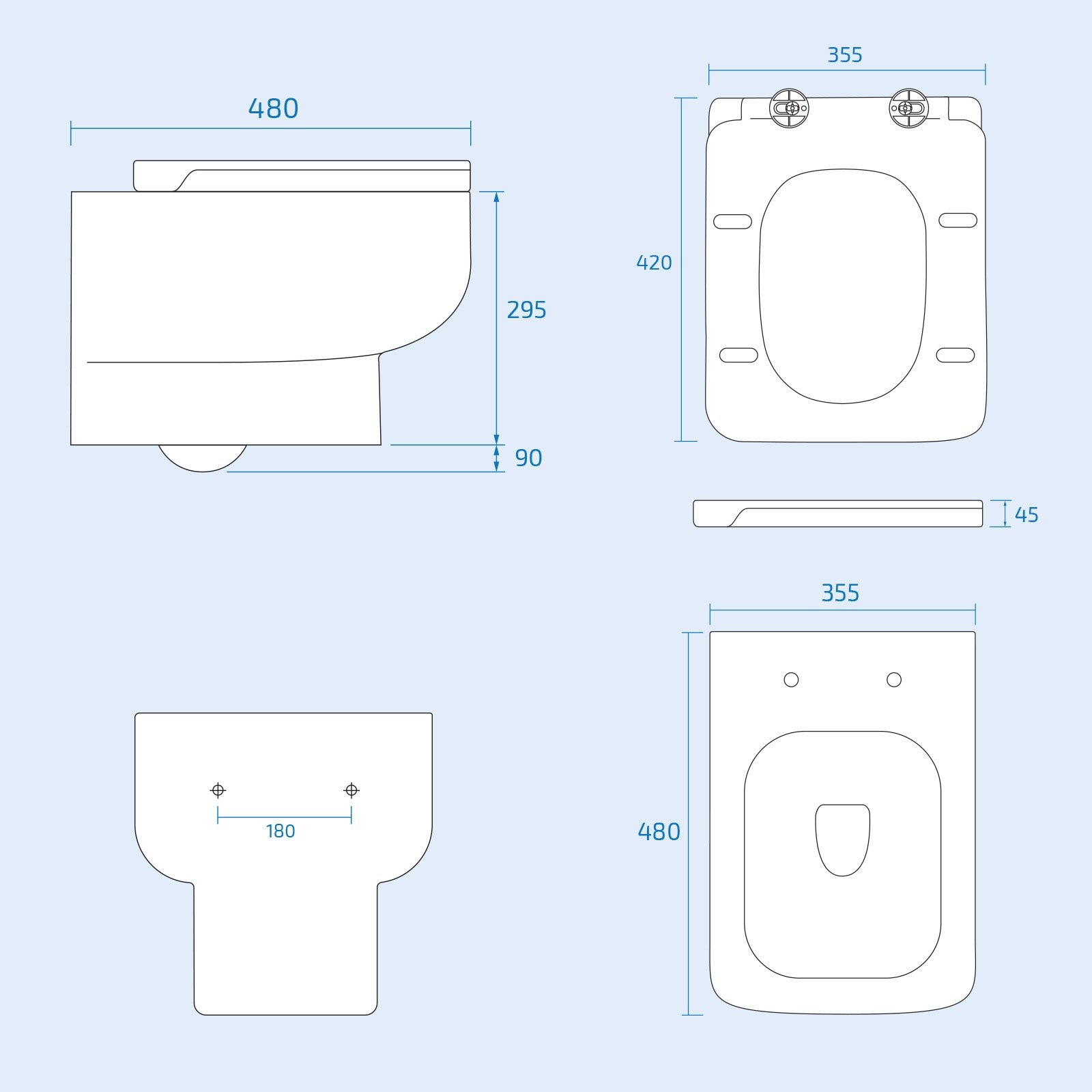 White Square Wall Hung Toilet With Frame & Round Button Flush Plate