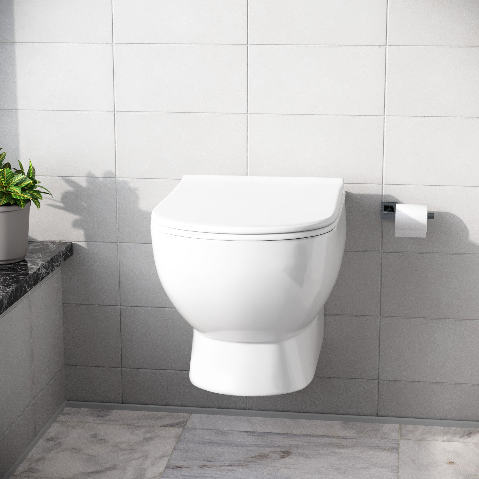 Rimless D Shape Wall Hung Toilet Pan with Soft Close Seat & Wall Frame