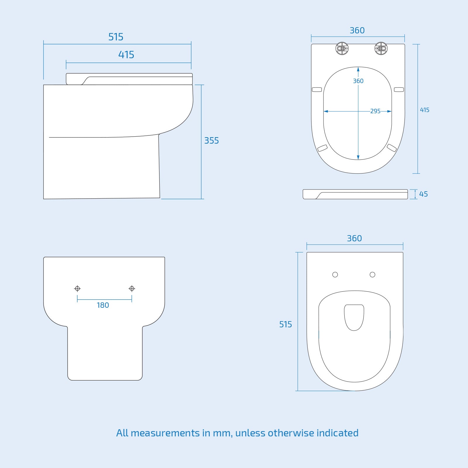 Rimless D Shape Wall Hung Toilet Pan with Soft Close Seat & Wall Frame