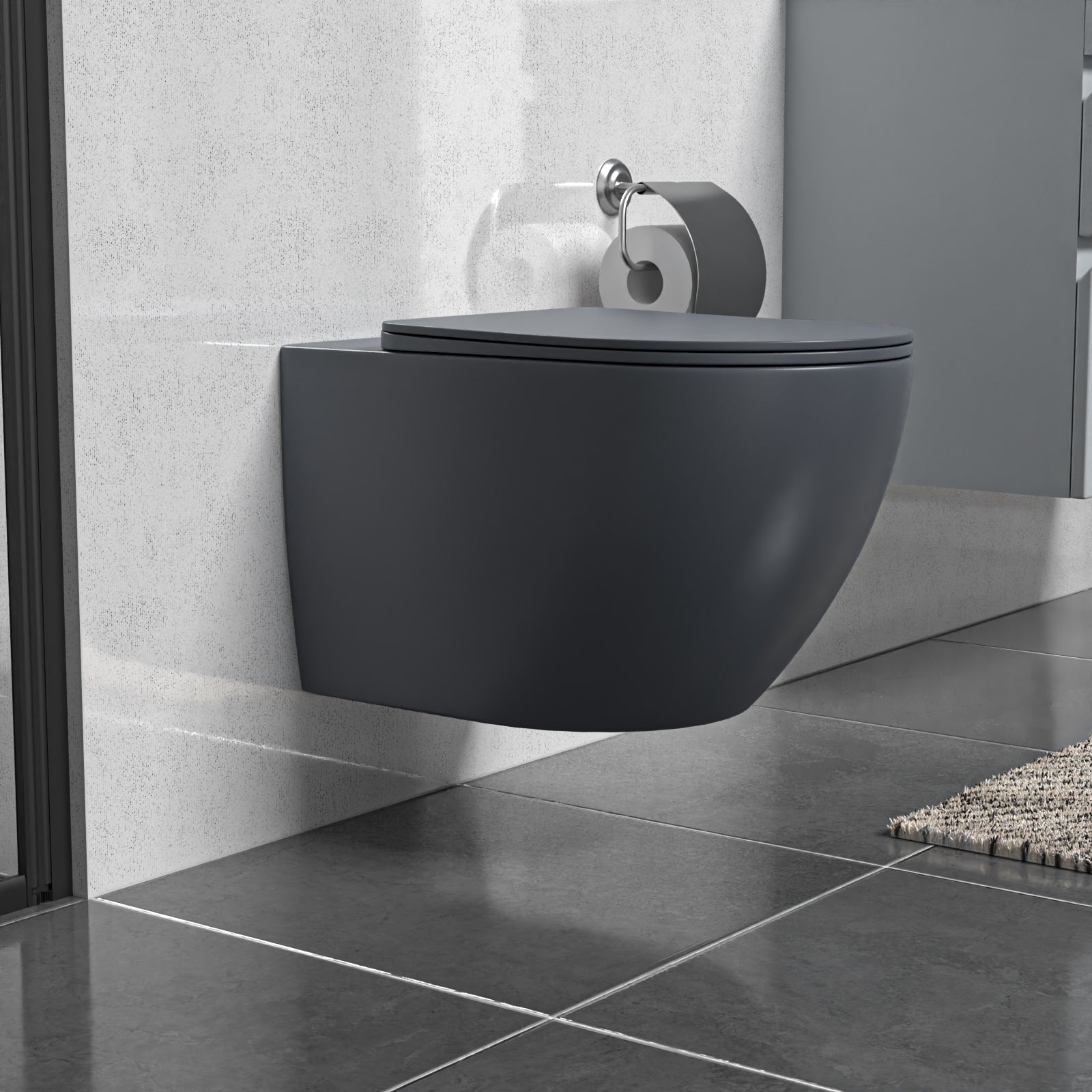Tornado Flush Dark Grey Wall Hung Rimless Toilet With Soft Close Seat