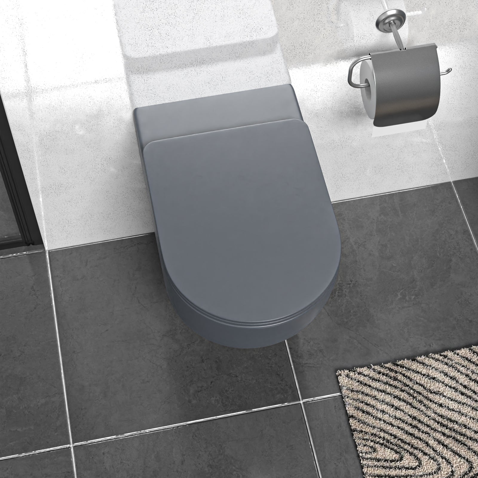 Tornado Flush Dark Grey Wall Hung Rimless Toilet With Soft Close Seat