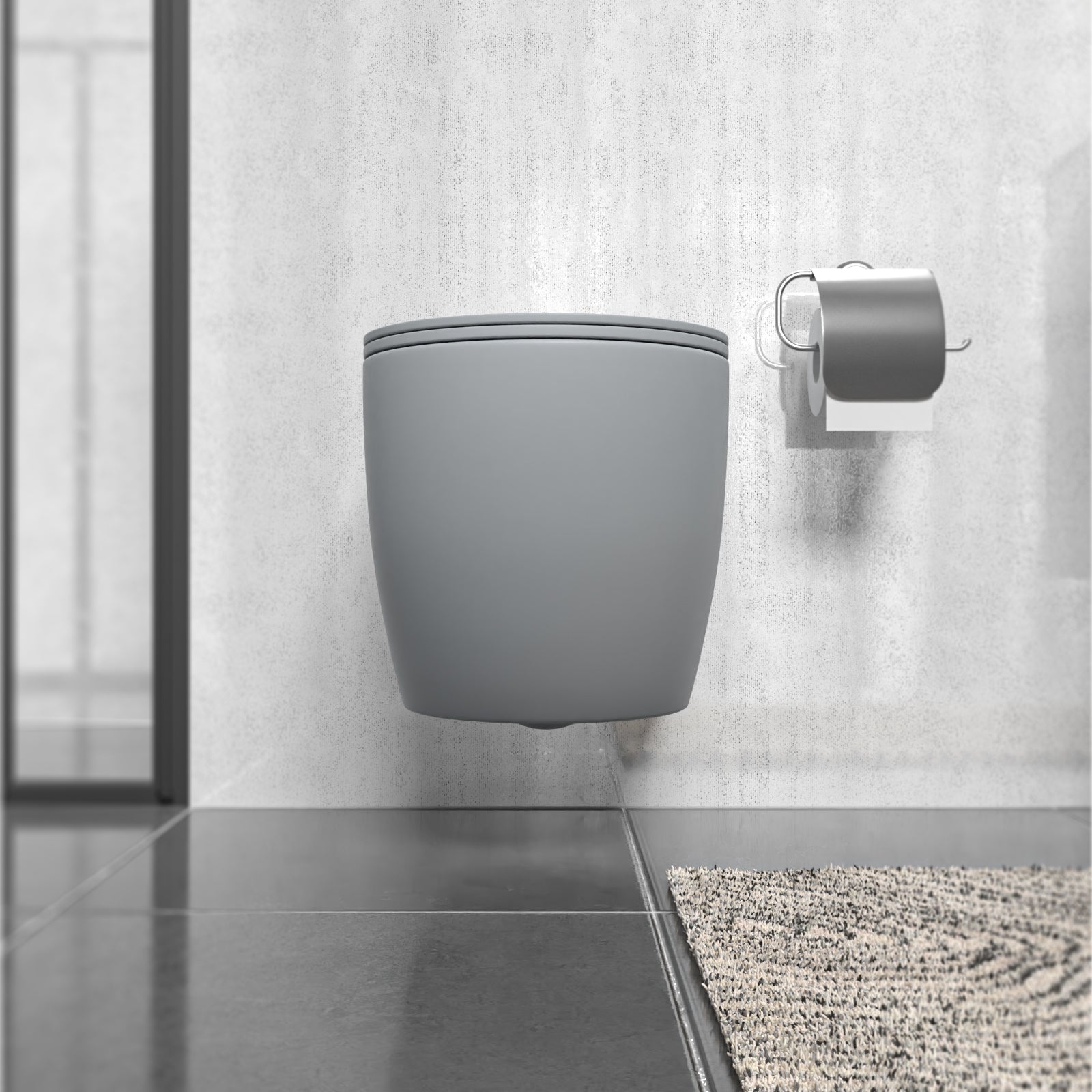 Round Matte Grey Wall Hung Rimless Toilet With Soft Close Seat