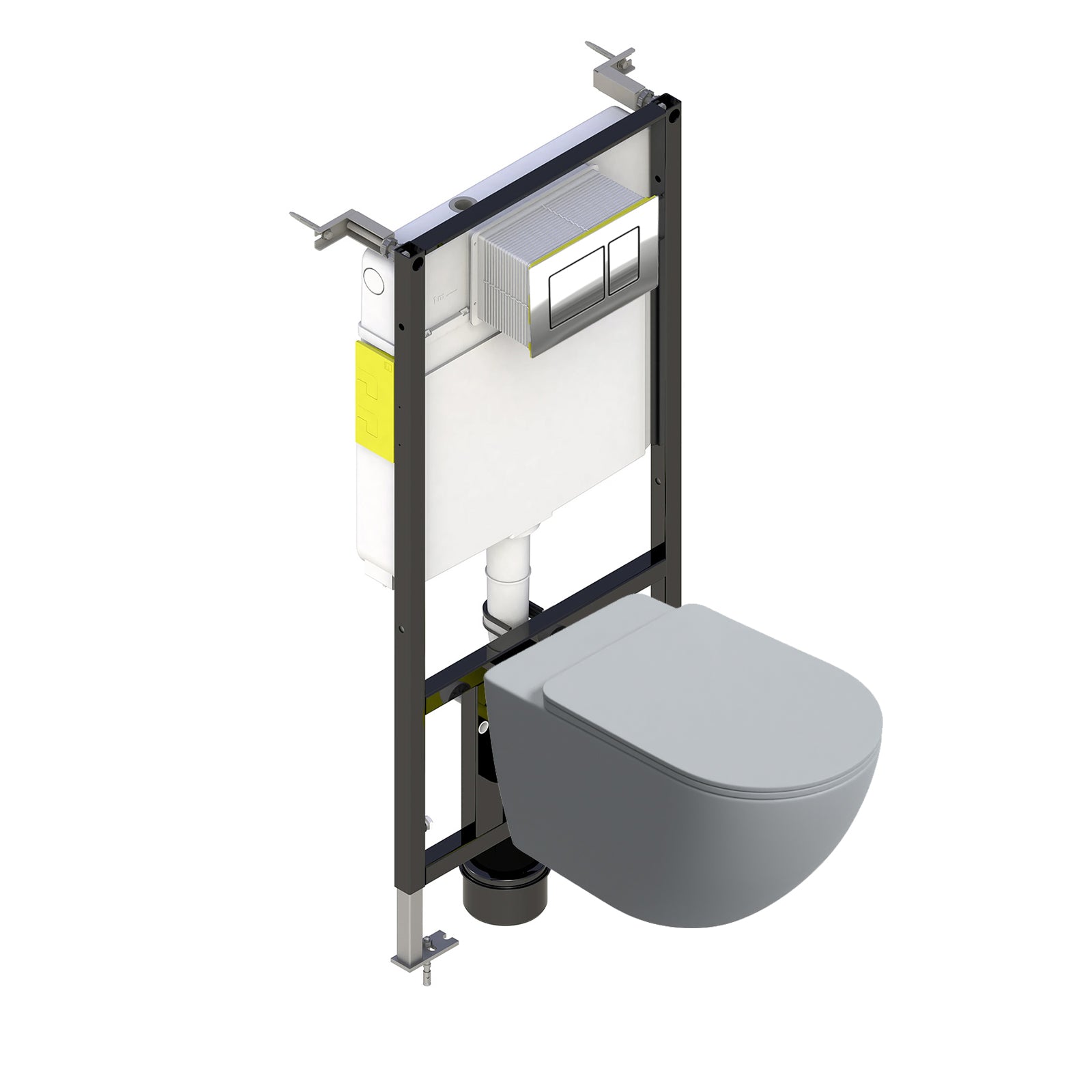 Round Matte Grey Wall Hung Rimless Toilet With Frame & Flush Plate