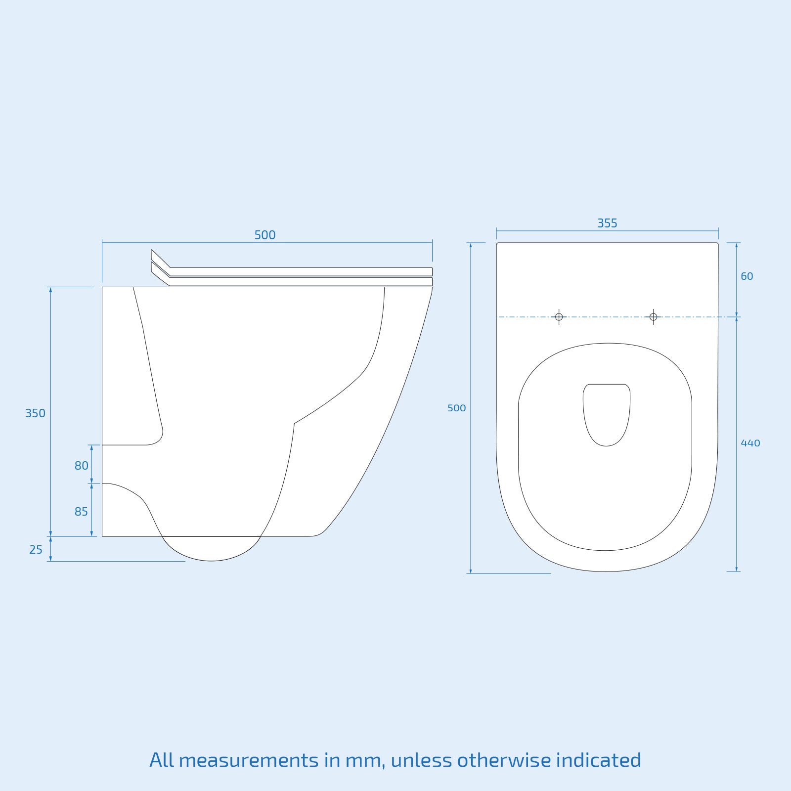 Tornado Flush White Round Wall Hung Rimless Toilet Pan with Slim Seat