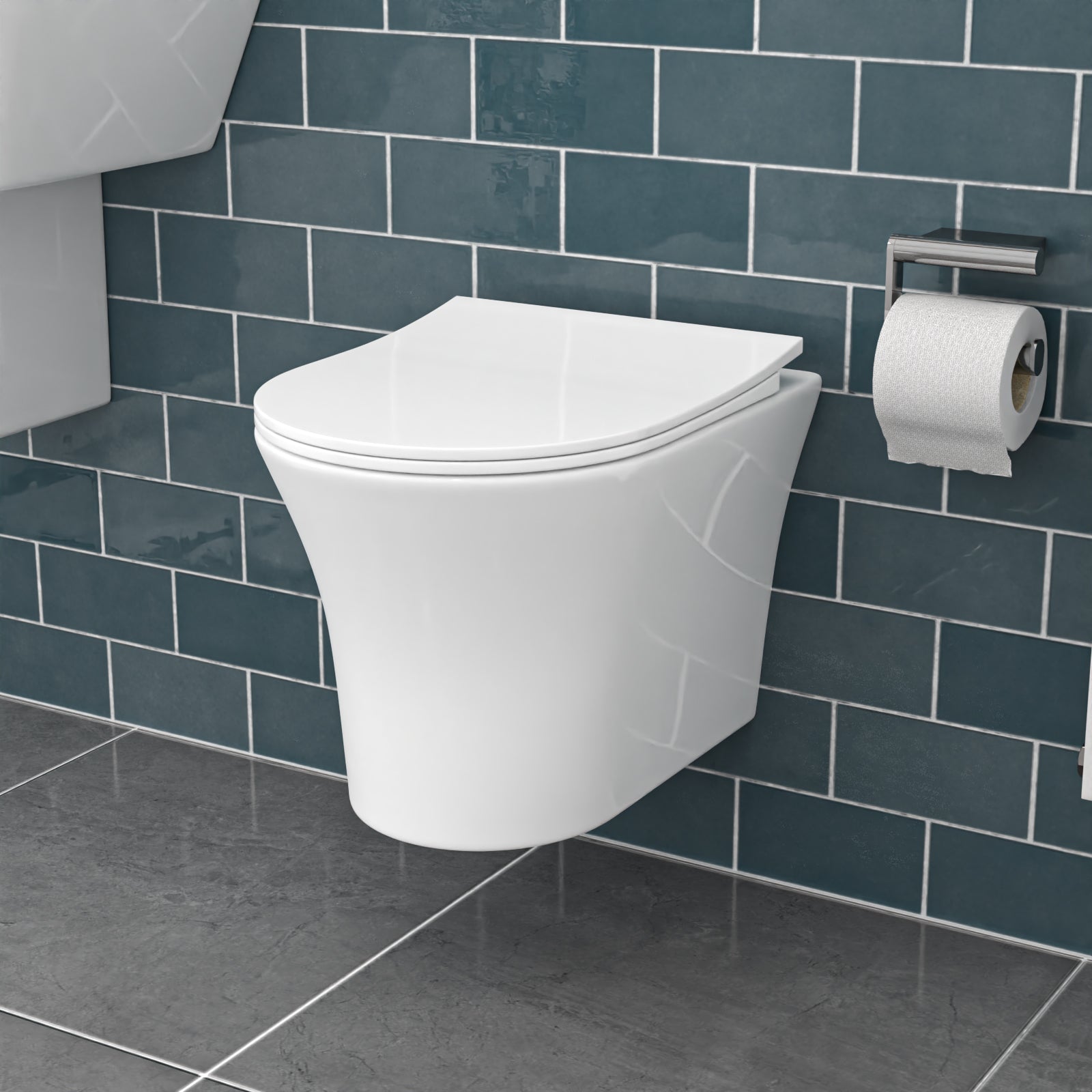 White Rimless Soft Close Round Wall Hung Toilet Pan Seat