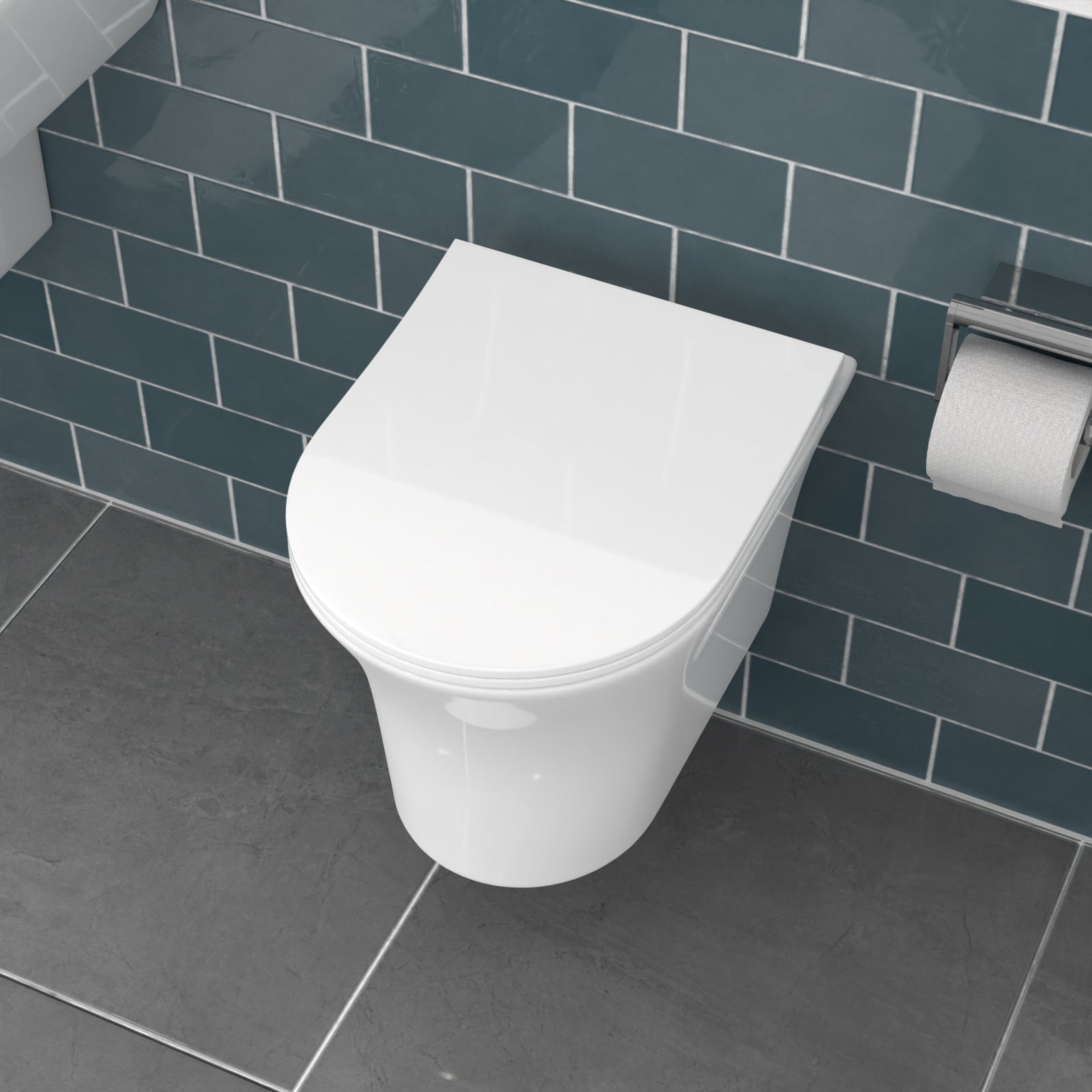 White Rimless Soft Close Round Wall Hung Toilet Pan Seat