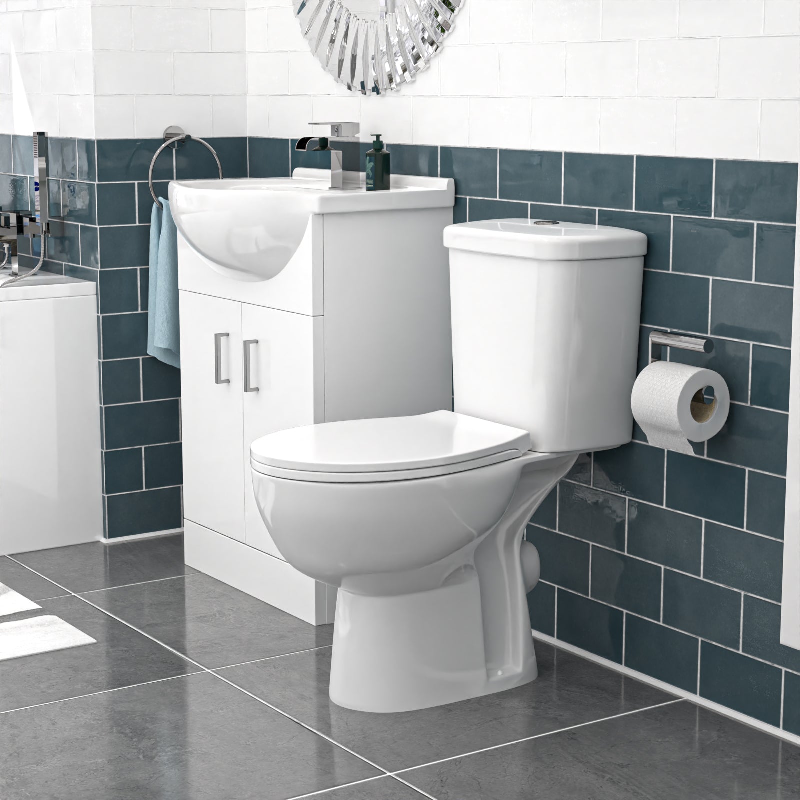 Senore Bathroom Suite 1700mm Vanity Unit WC Close Coupled Toilet Taps Waste