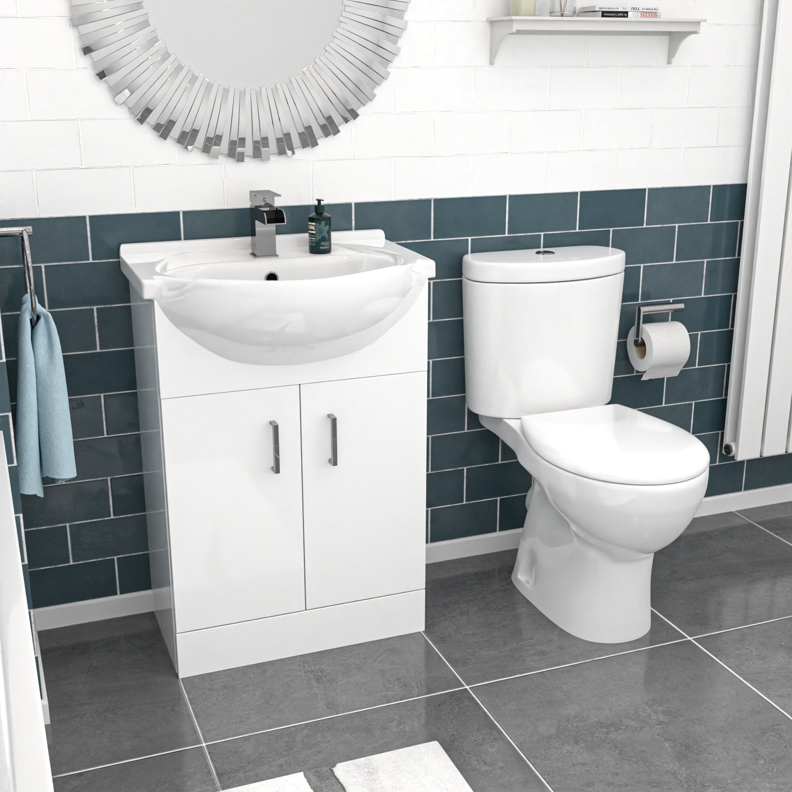 Senore Bathroom Suite 1700mm Vanity Unit WC Close Coupled Toilet Taps Waste