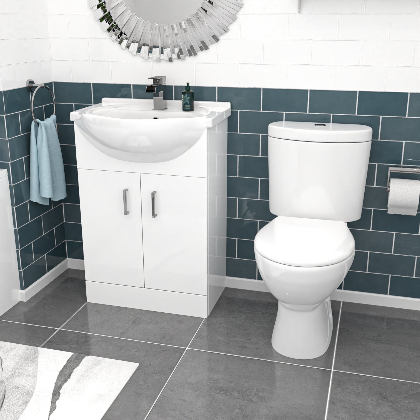 Senore Bathroom Suite 1700mm Vanity Unit WC Close Coupled Toilet Taps Waste