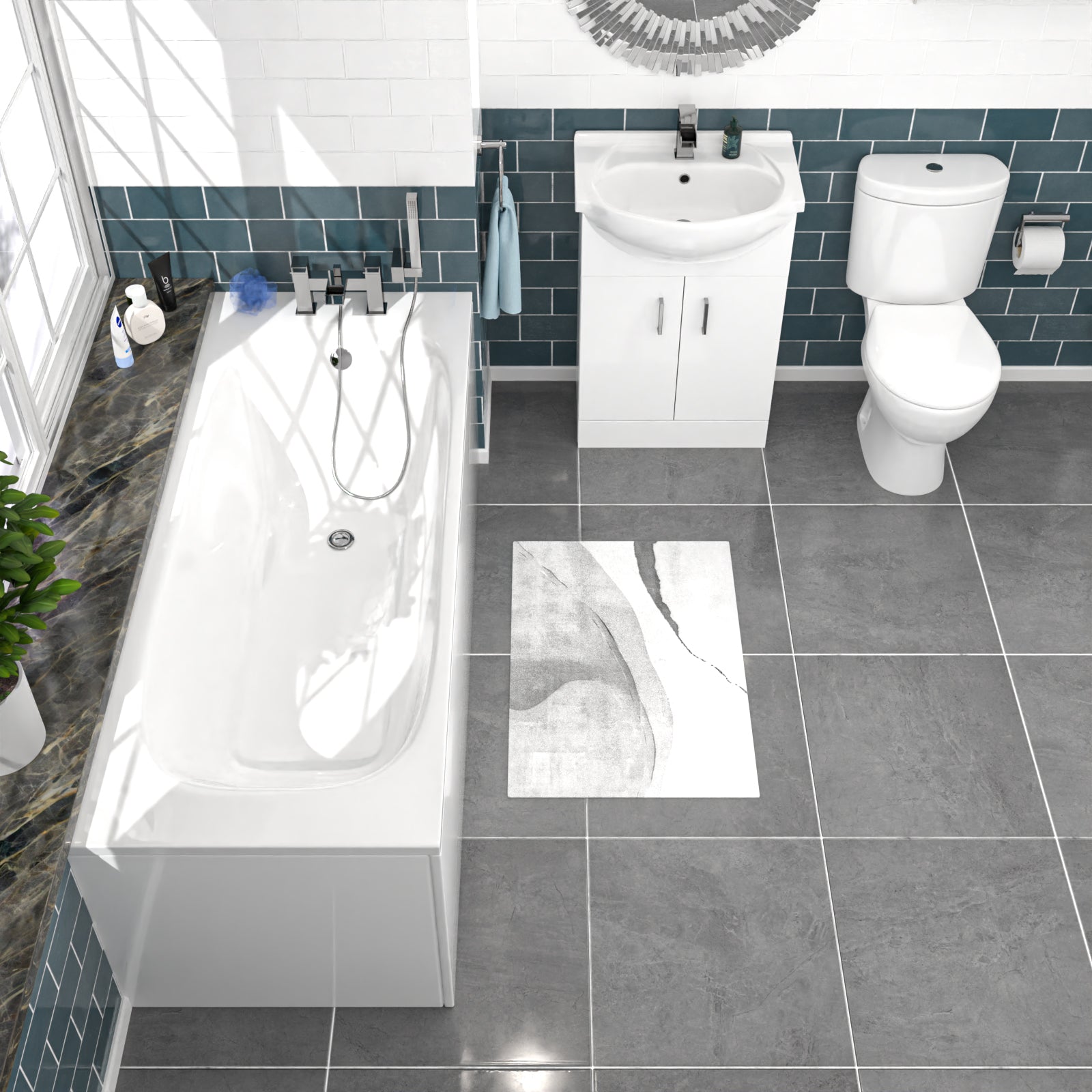 Senore Bathroom Suite 1700mm Vanity Unit WC Close Coupled Toilet Taps Waste