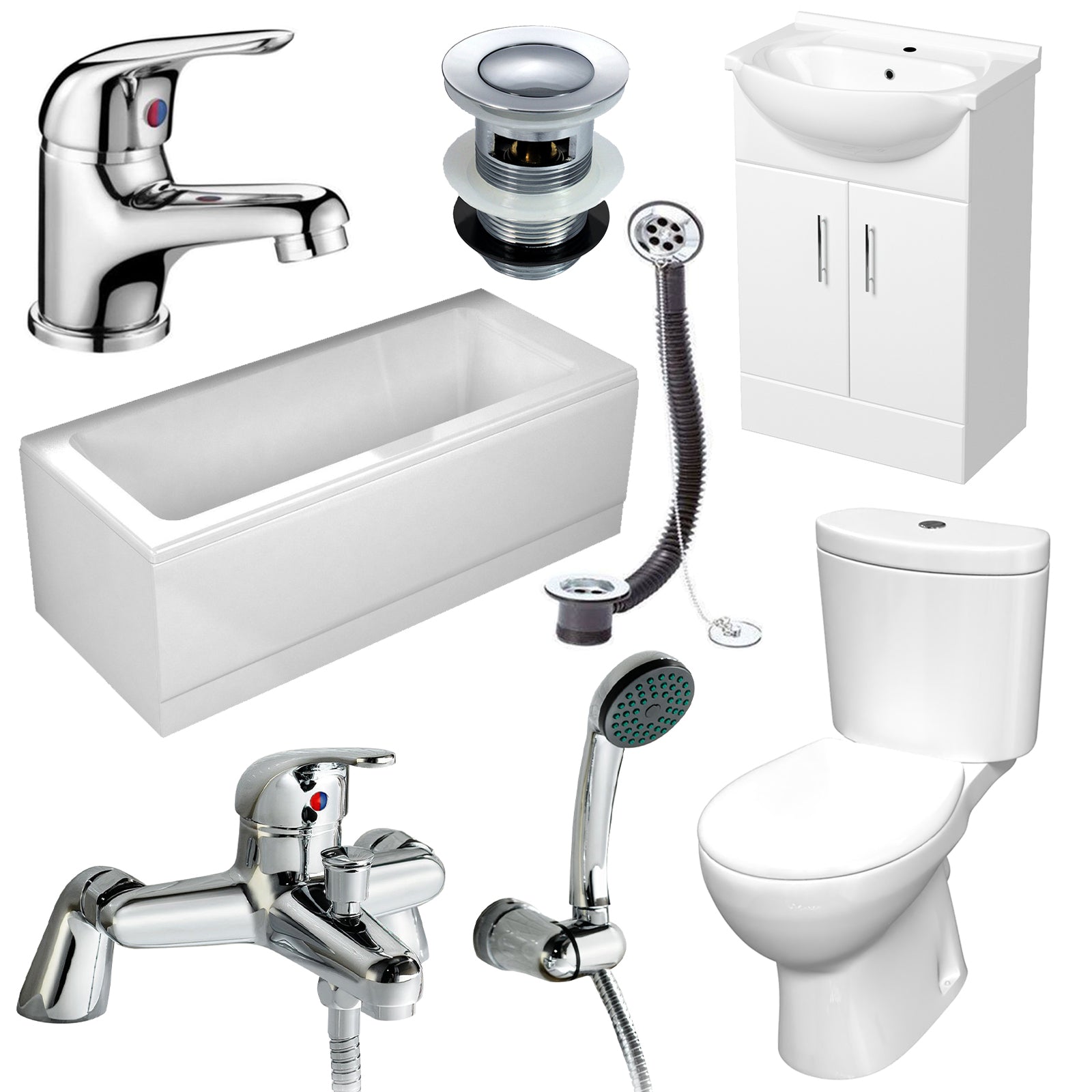 Bath 1700mm Flat Pack Vanity Unit Toilet Pan & Taps Bathroom Suite