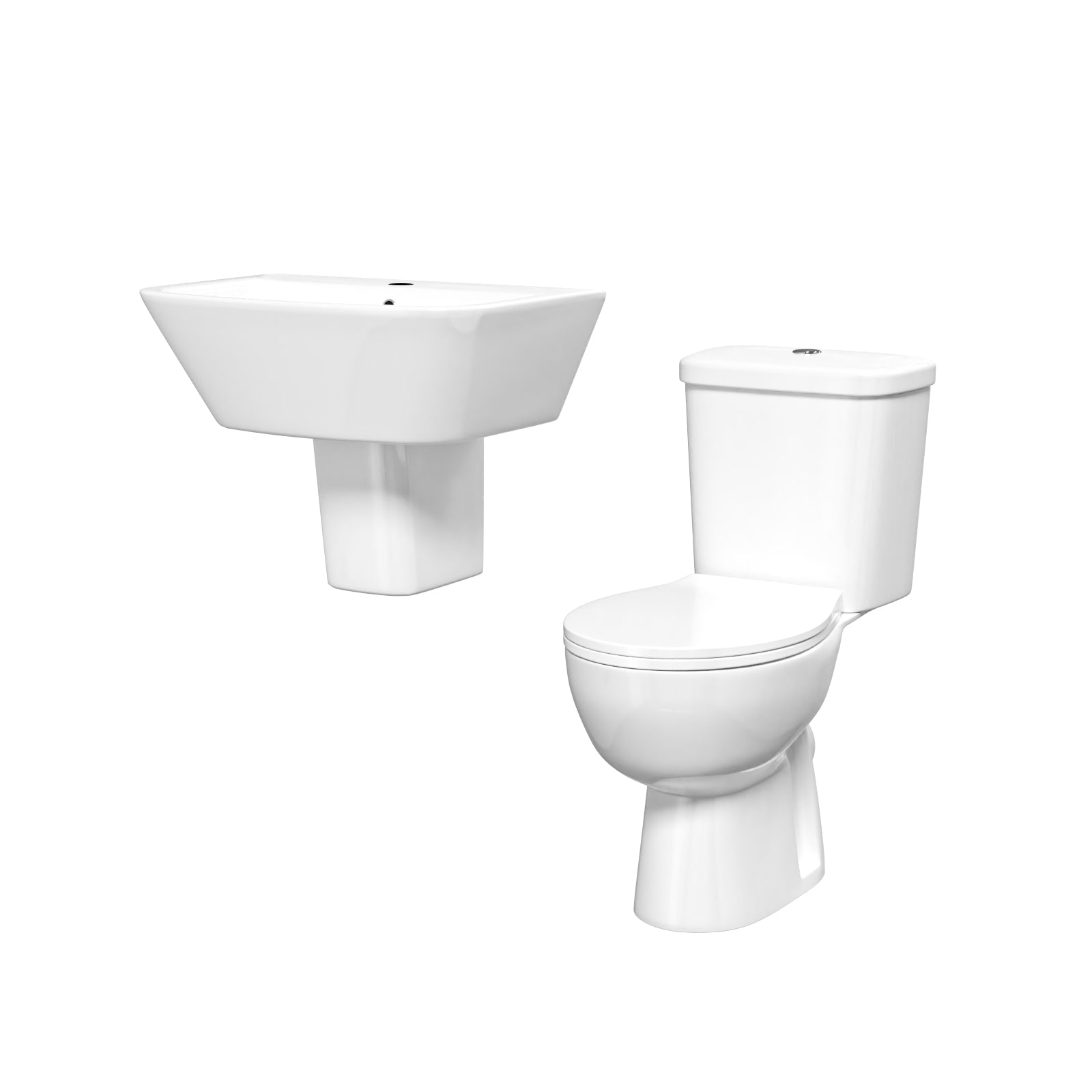550mm Semi Pedestal Basin White & Close Coupled Toilet