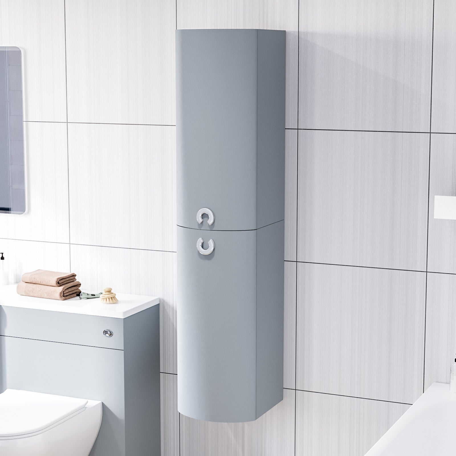 Dene Matte Grey 1400mm Bathroom Wall Hung Cabinet Storage Tallboy Unit