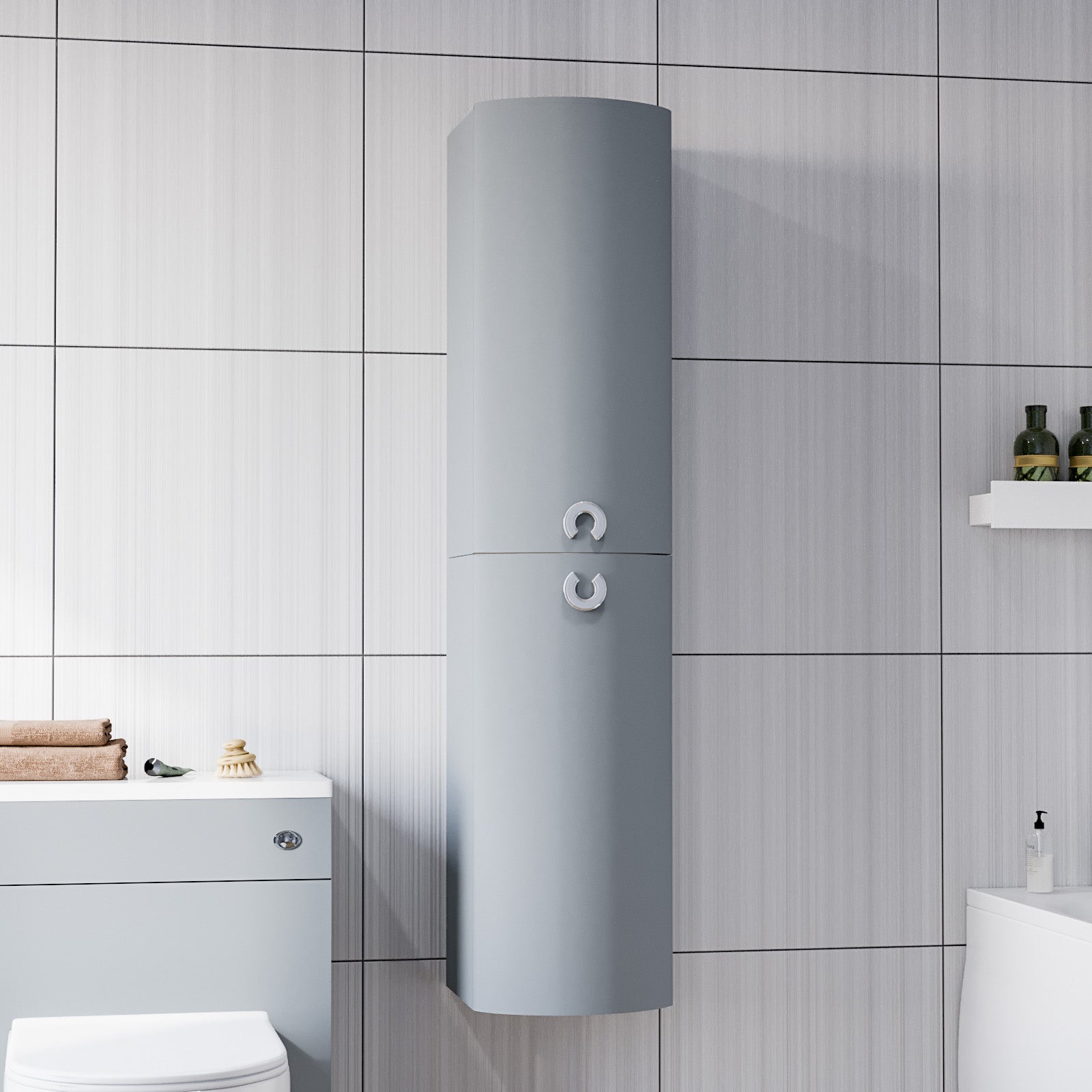 Dene Matte Grey 1400mm Bathroom Wall Hung Cabinet Storage Tallboy Unit