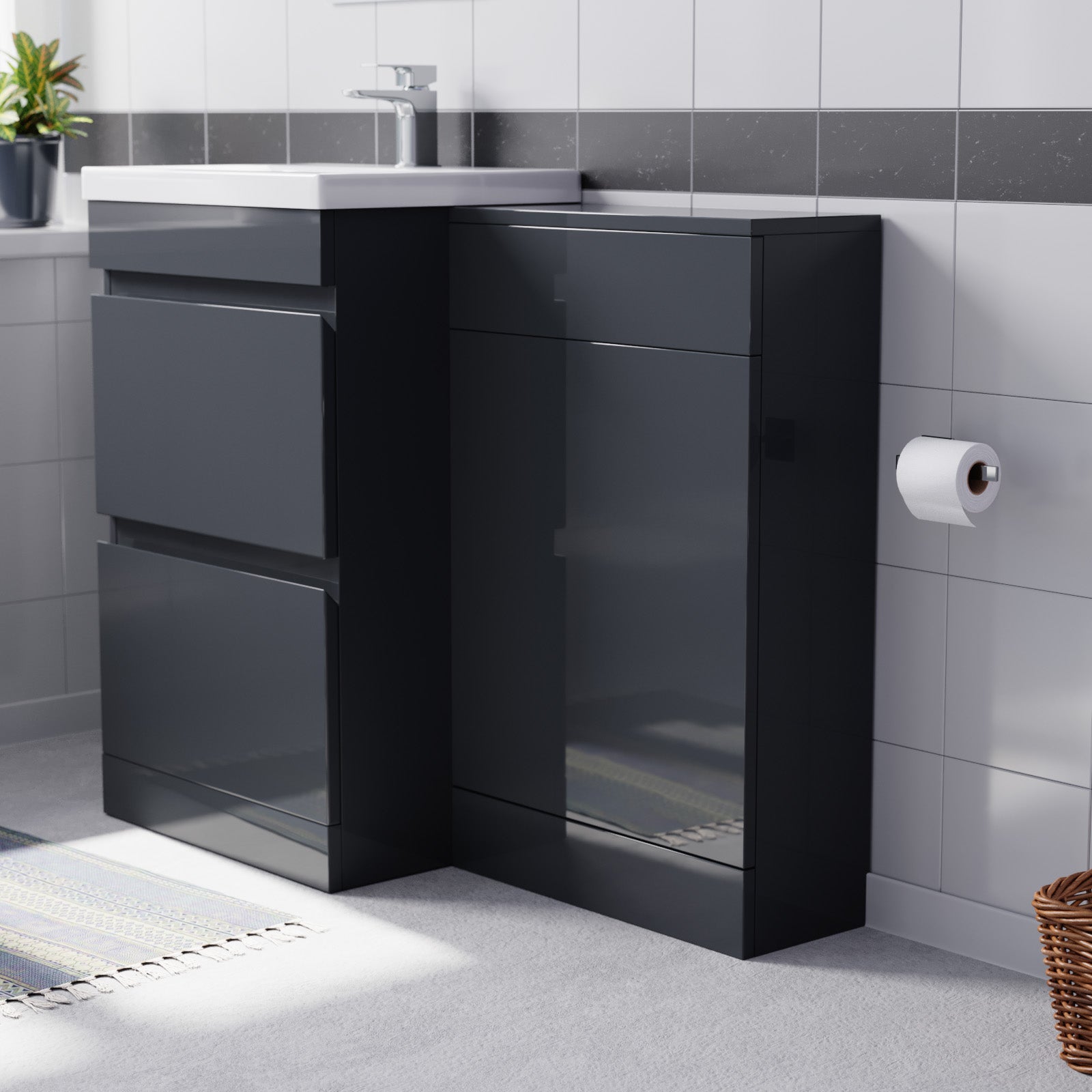 Alaska Dark Grey Freestanding PVC 500mm 2 Drawers Vanity & WC Unit