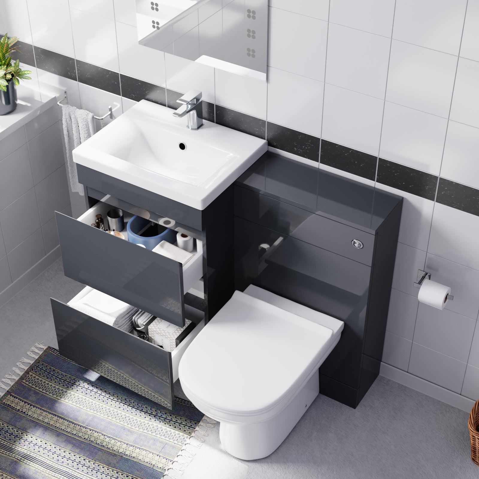 Alaska Dark Grey Freestanding PVC 500mm Vanity, WC Unit & BTW Toilet