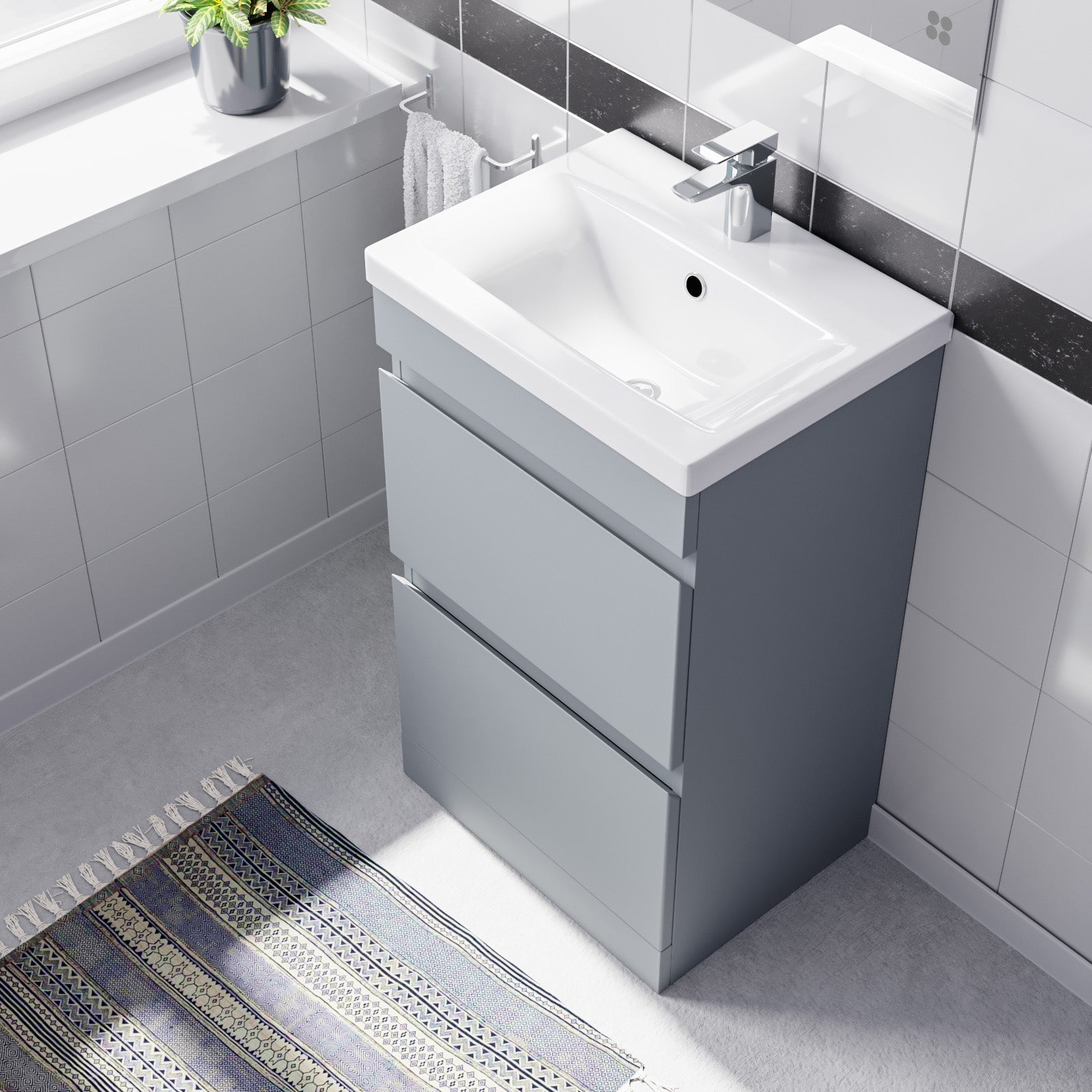 Alaska Floorstanding Matte Grey 500mm PVC 2 Drawers Vanity Unit & Basin Sink
