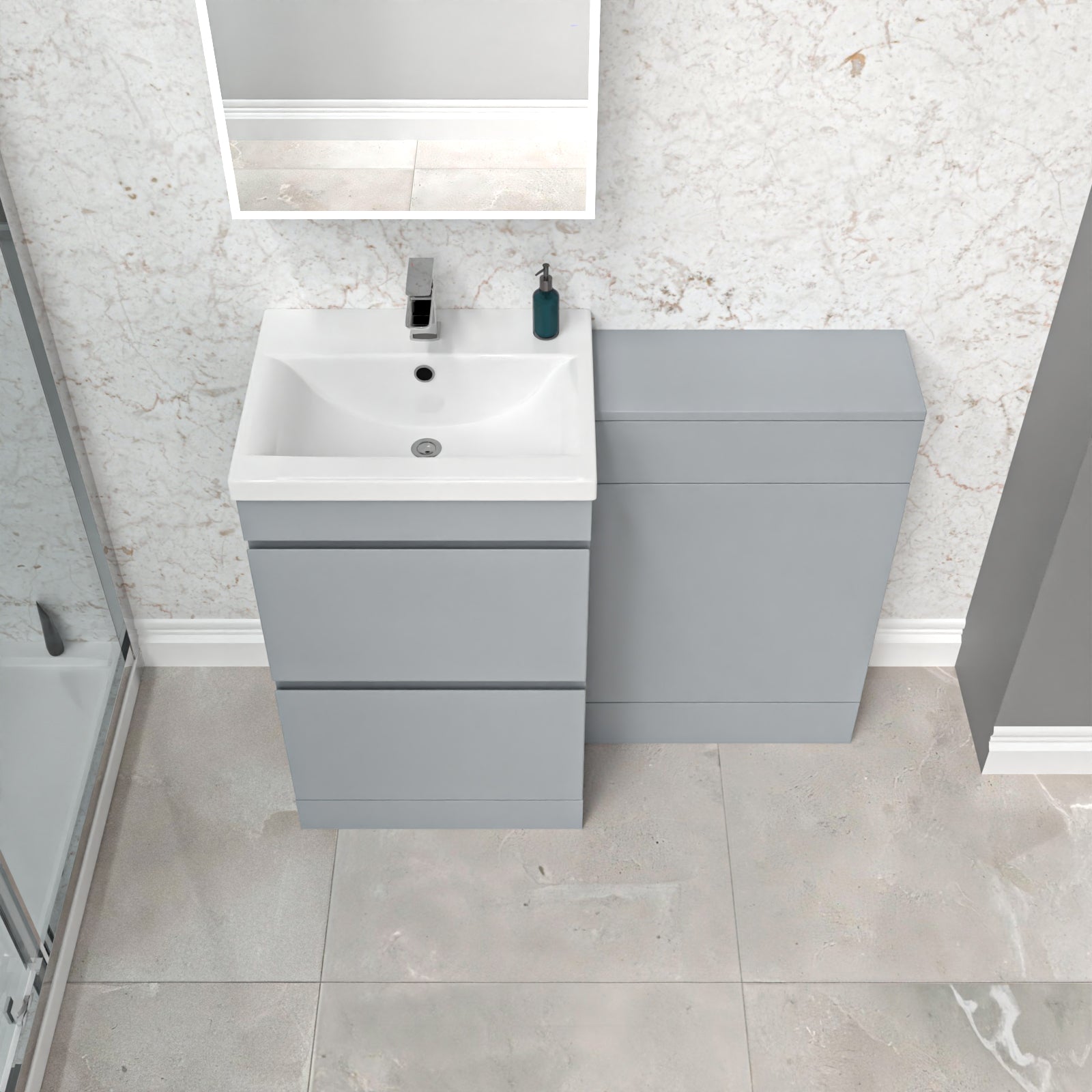 Alaska Matte Grey Freestanding PVC 500mm 2 Drawers Vanity & WC Unit