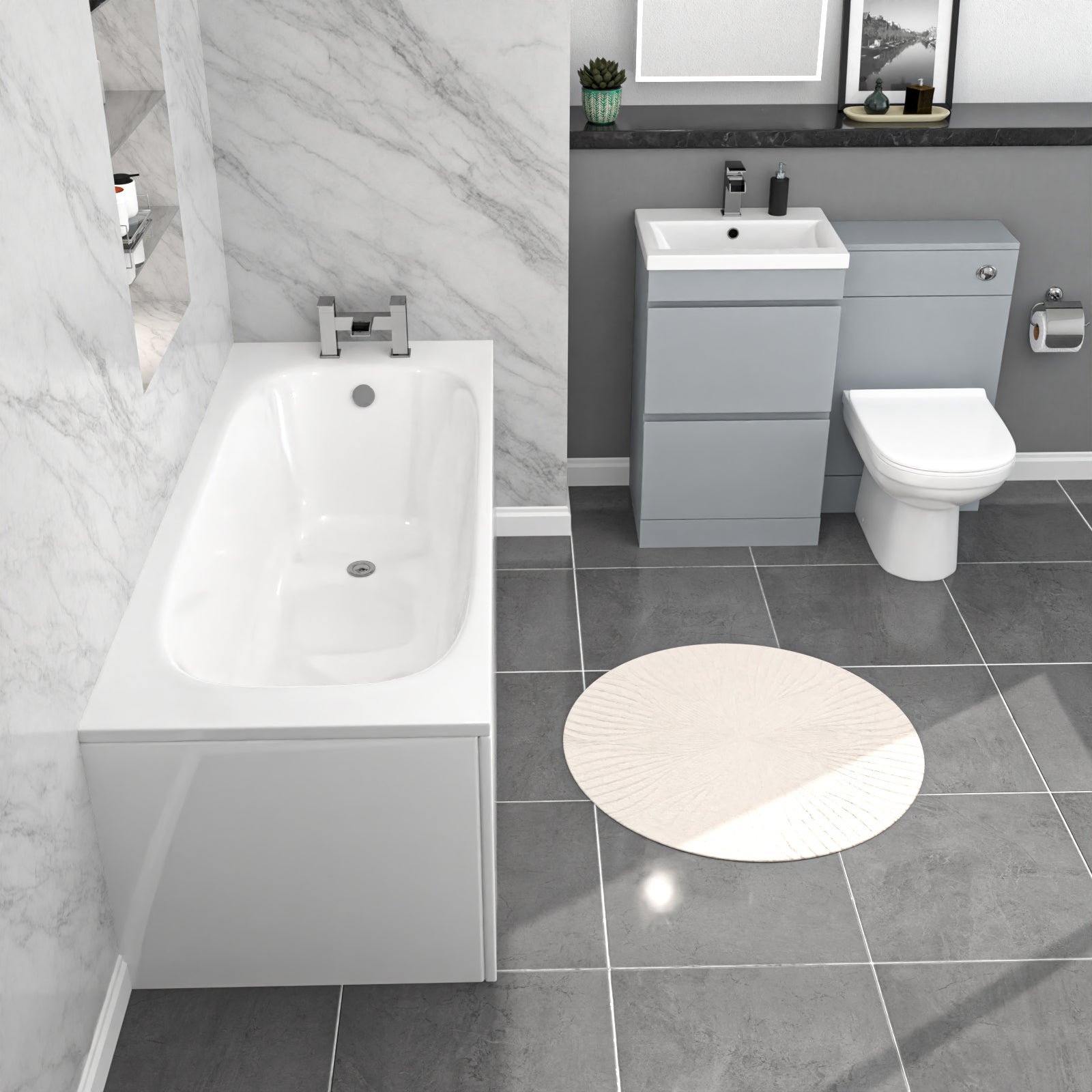 Alaska Matte Grey 500mm PVC 2 Drawers Vanity WC Unit BTW Toilet and Bath Set