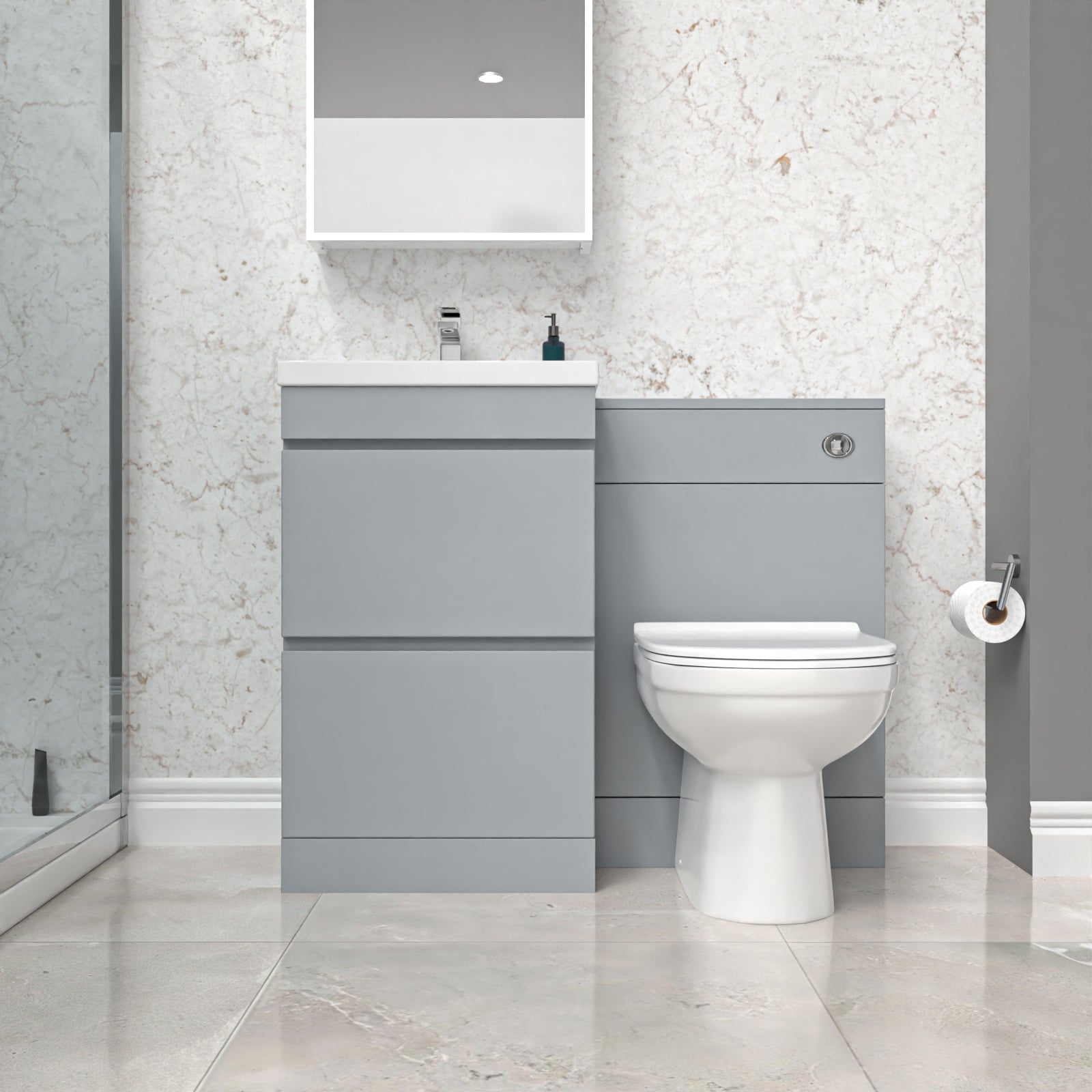 Matte Grey Freestanding 500mm 2 Drawers Vanity, WC Unit & BTW Toilet
