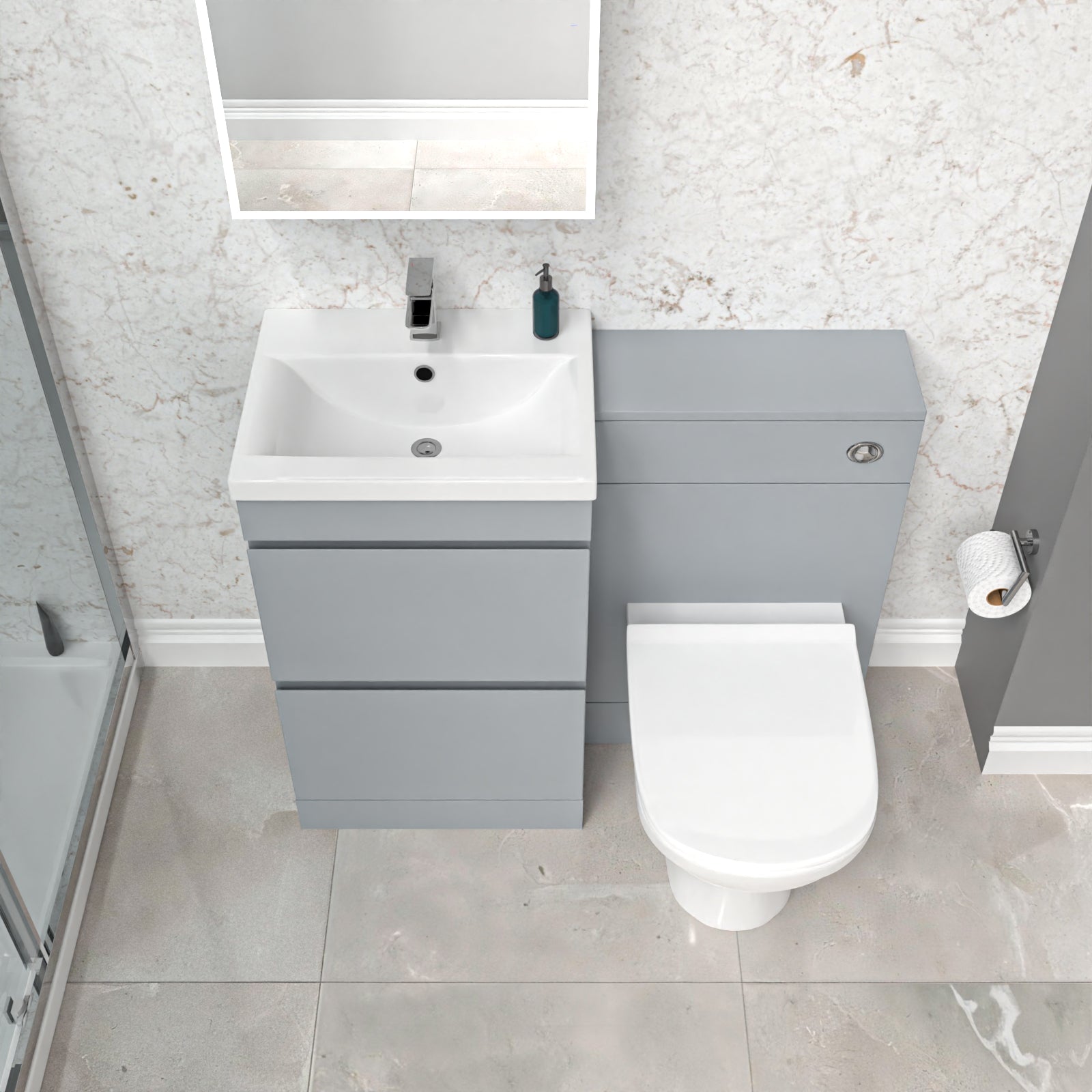 Alaska Matte Grey Freestanding PVC 500mm 2 Drawers Vanity & WC Unit & BTW Toilet