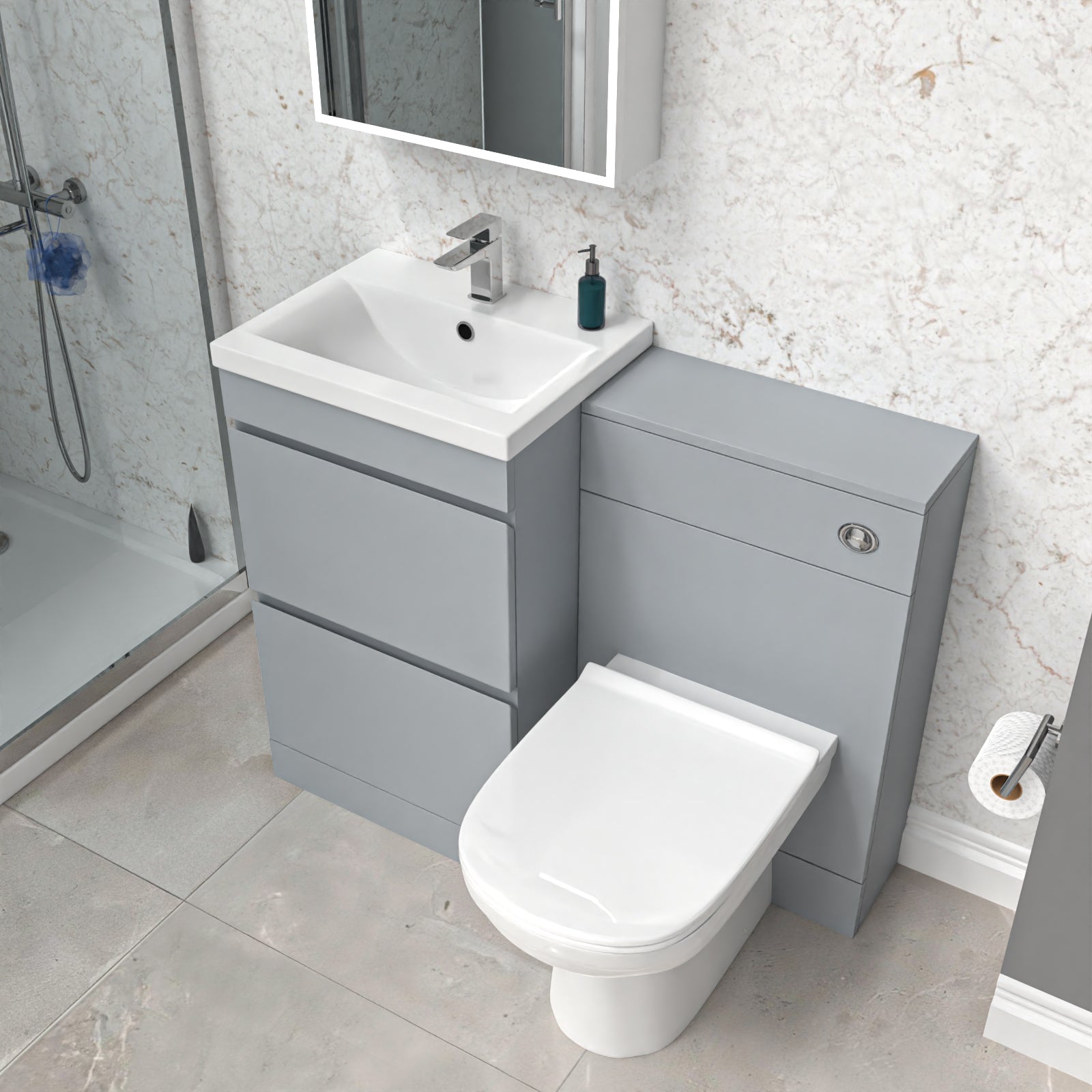 Alaska Matte Grey Freestanding 500mm 2 Drawers Vanity, WC Unit & BTW Toilet