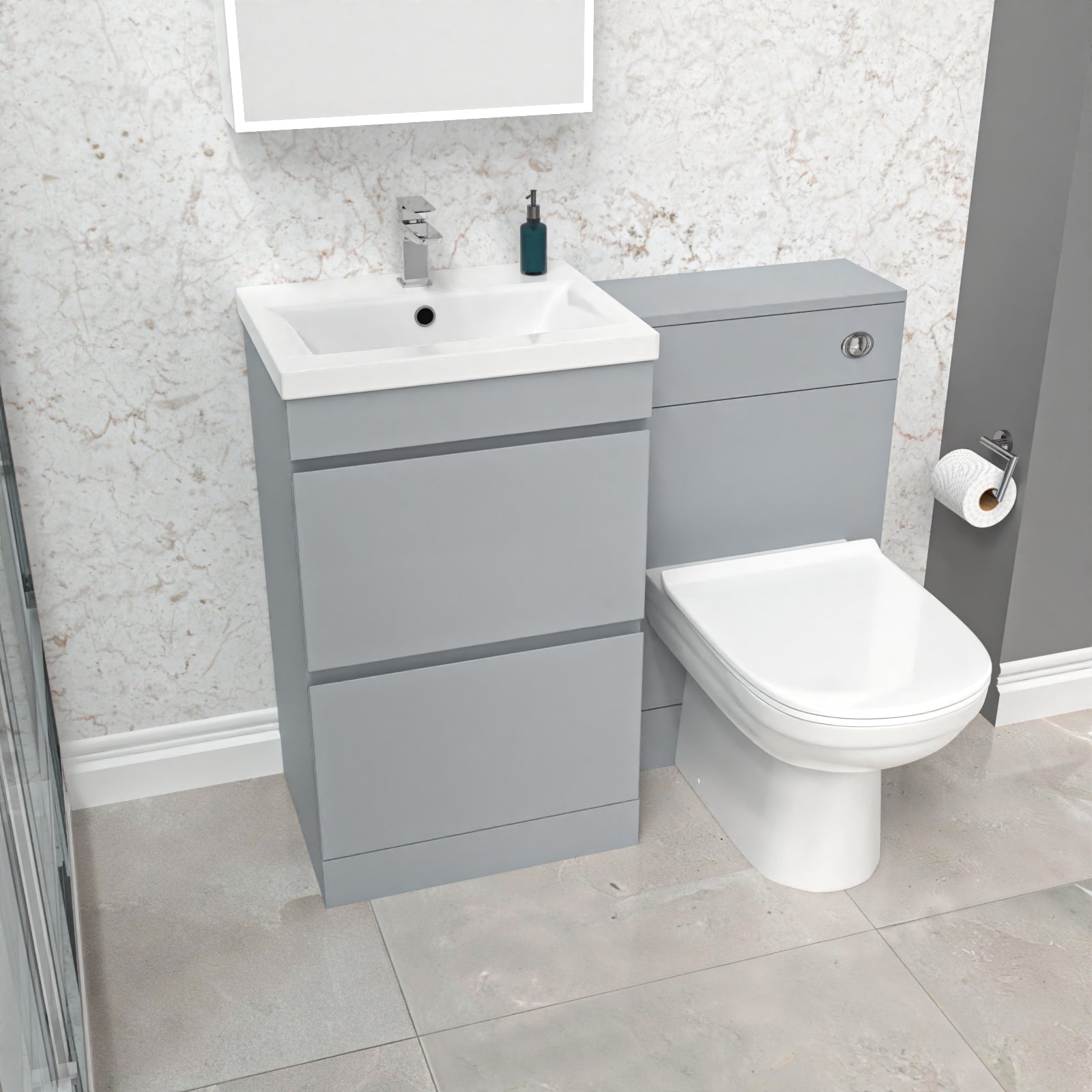 Alaska Matte Grey Freestanding 500mm 2 Drawers Vanity, WC Unit & BTW Toilet