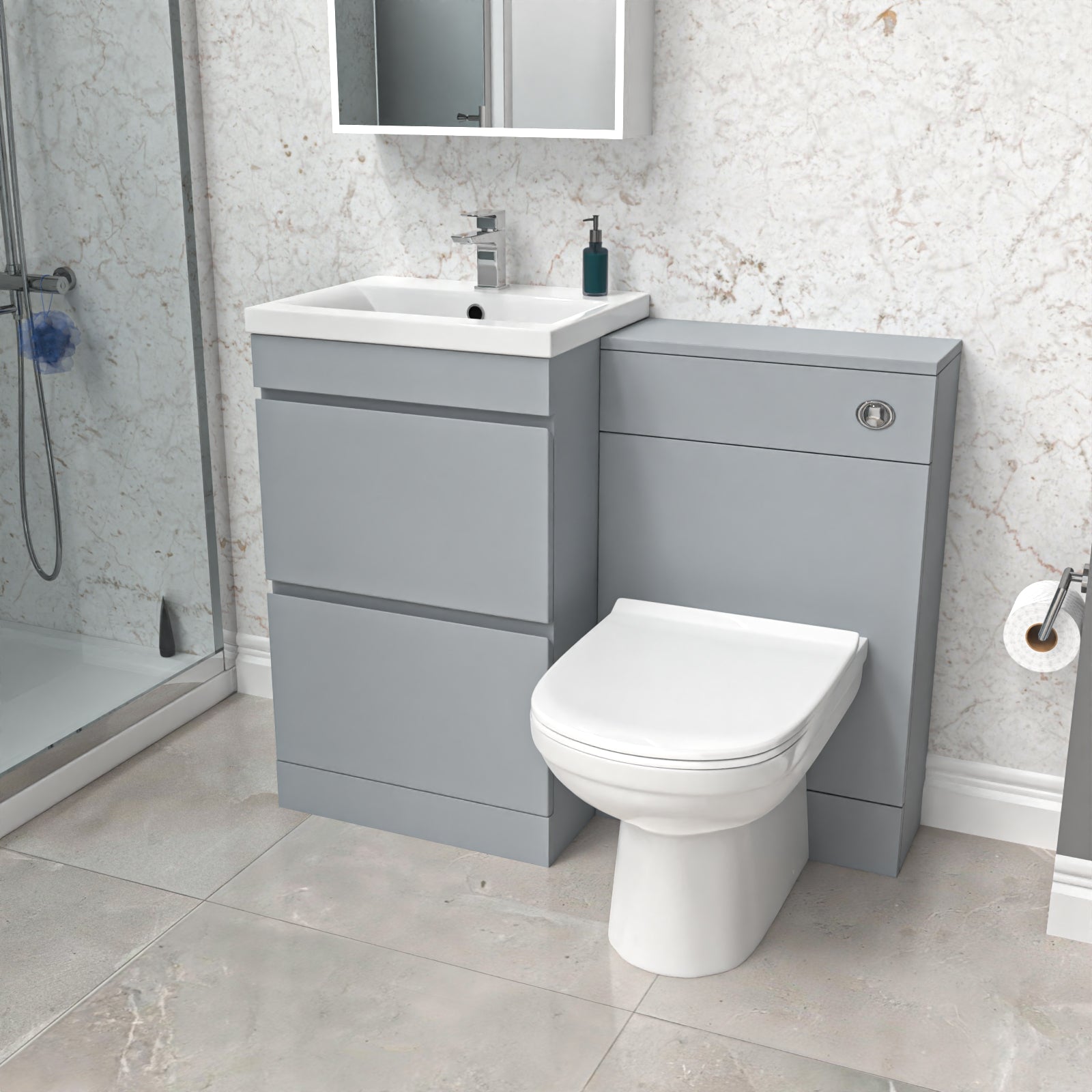 Matte Grey Freestanding 500mm 2 Drawers Vanity, WC Unit & BTW Toilet