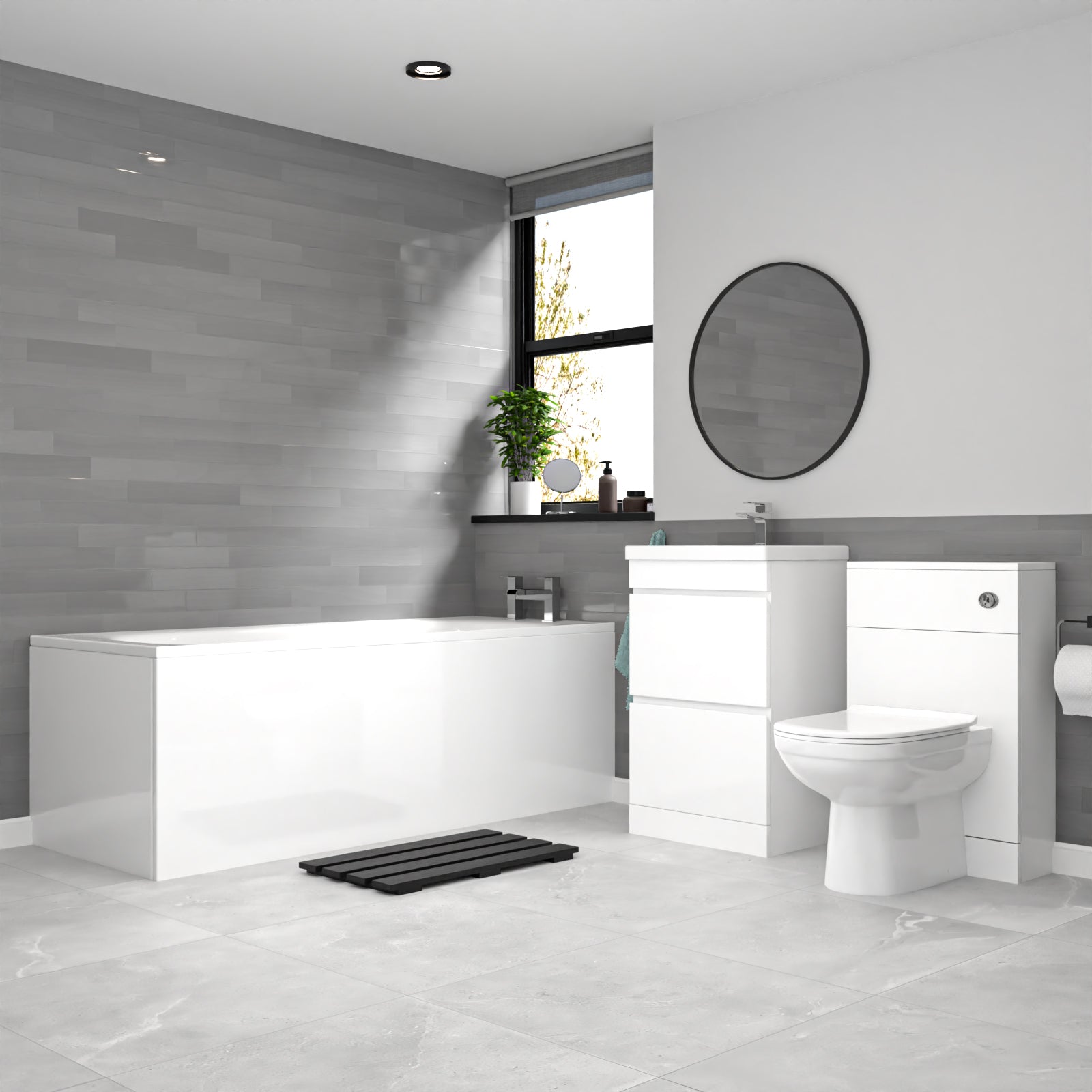 Alaska White 500mm PVC 2 Drawers Vanity WC Unit BTW Toilet and Bath Set