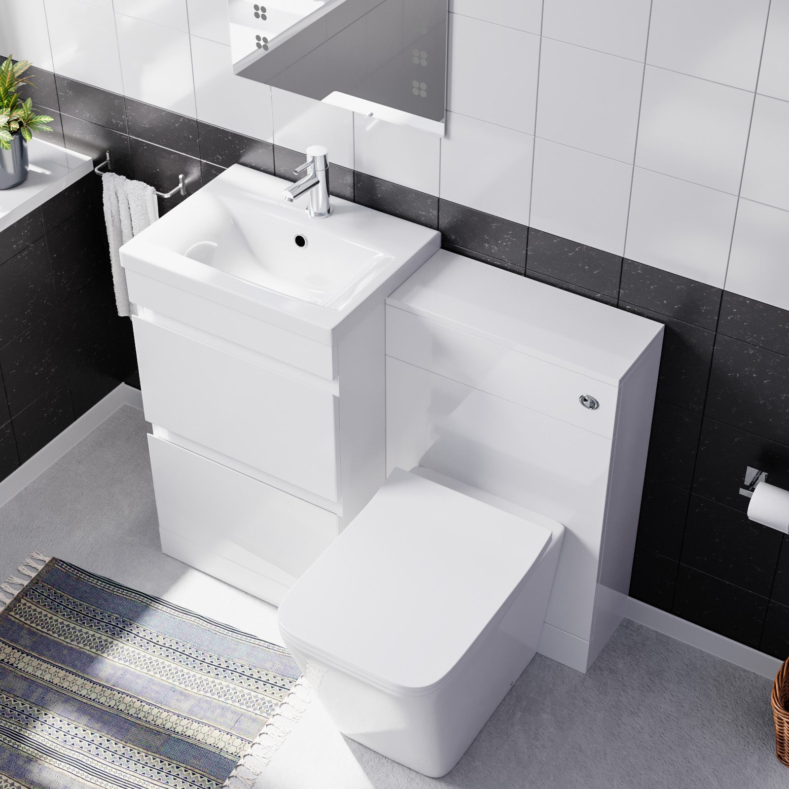 Alaska PVC White Freestanding 500mm 2 Drawers Vanity & WC Unit & BTW Toilet