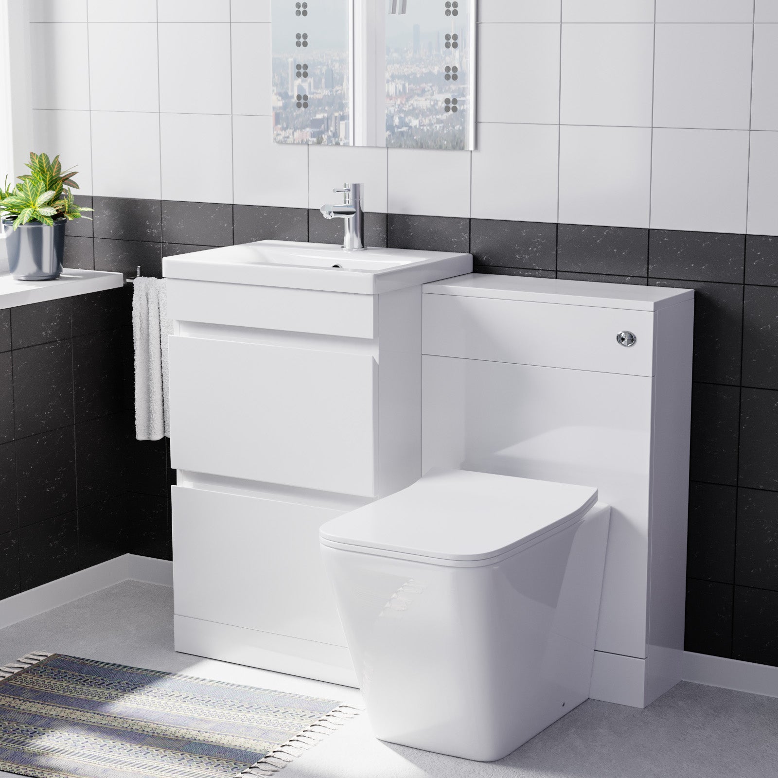 Alaska PVC White Freestanding 500mm 2 Drawers Vanity & WC Unit & BTW Toilet