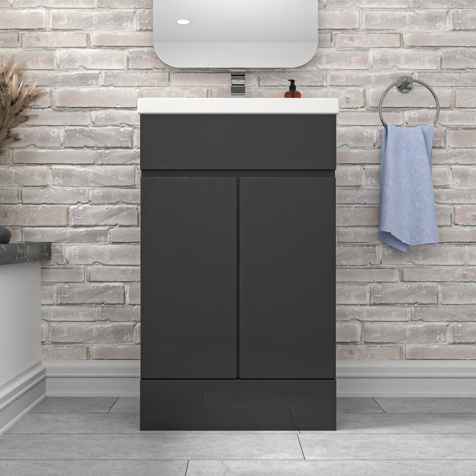 Dark Grey 500mm PVC Freestanding Bathroom Basin Vanity Unit