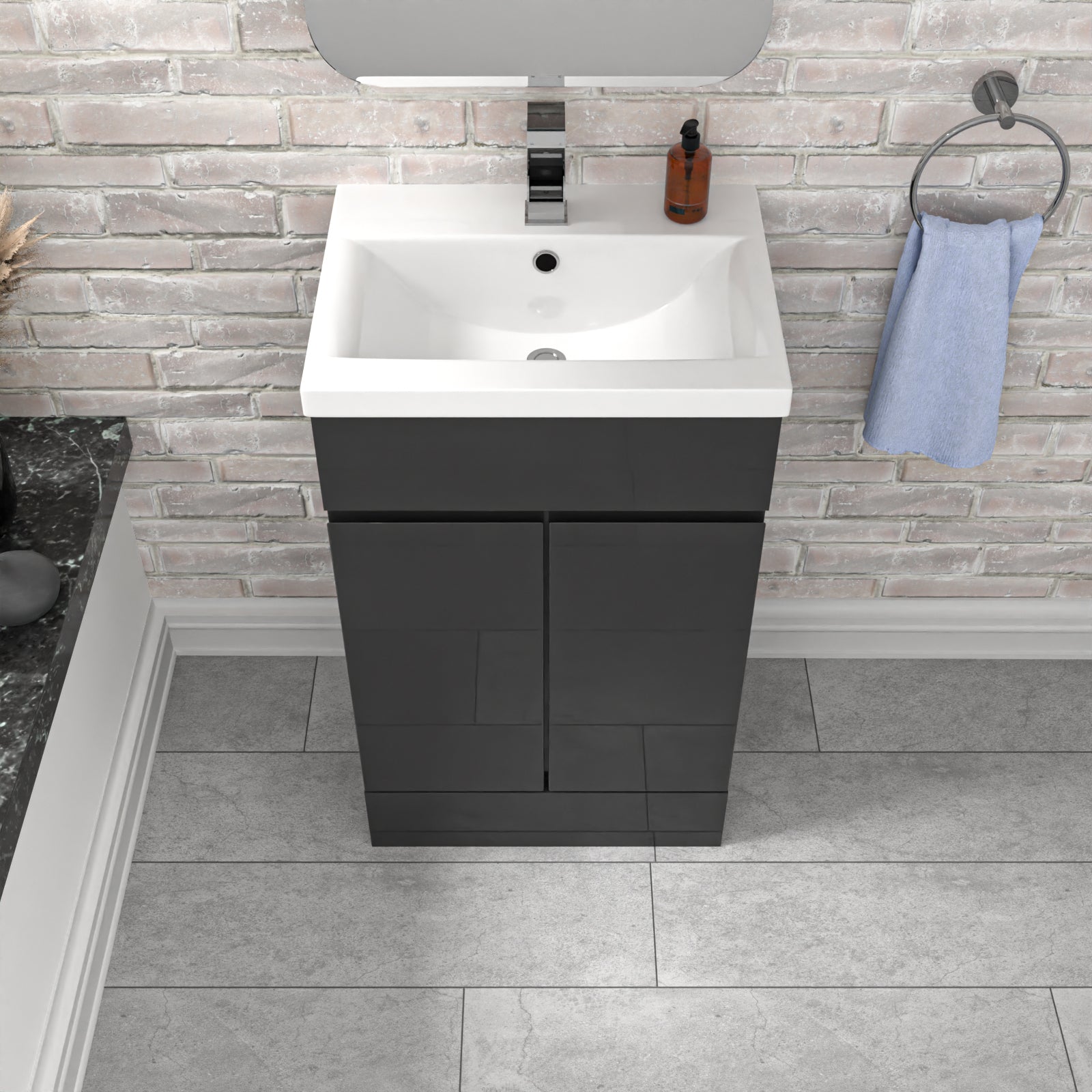 Dark Grey 500mm PVC Freestanding Bathroom Basin Vanity Unit
