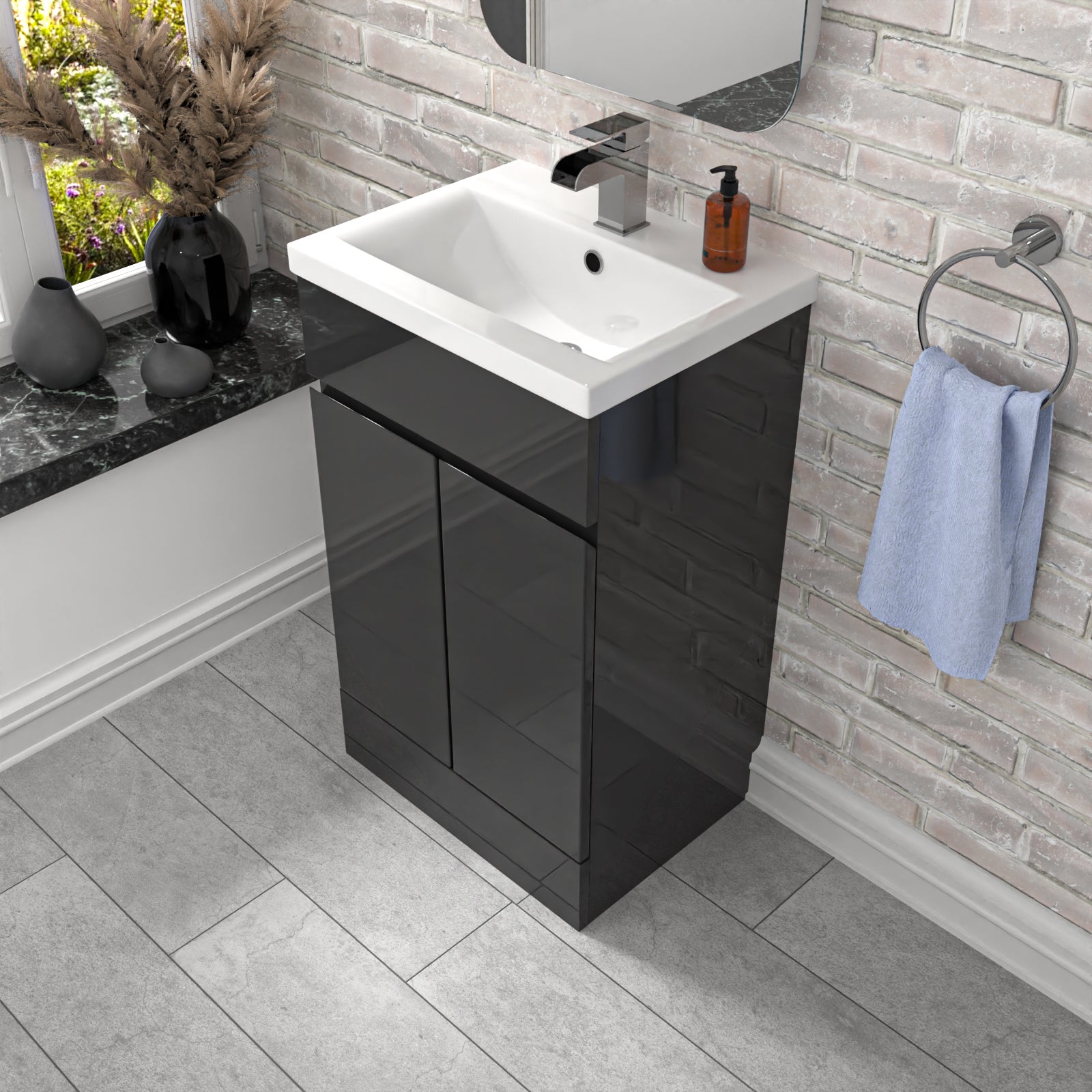 Dark Grey 500mm PVC Freestanding Bathroom Basin Vanity Unit