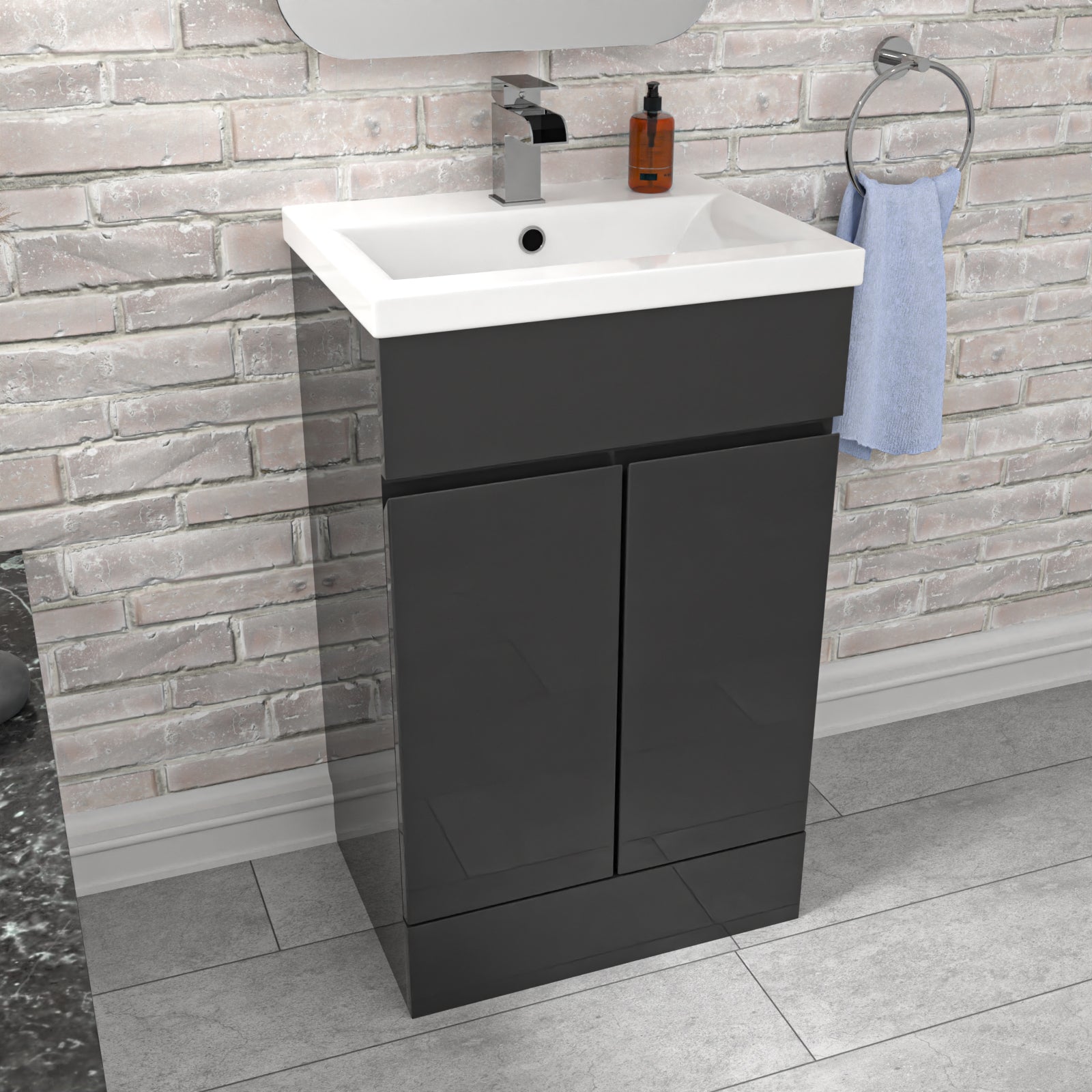 Dark Grey 500mm PVC Freestanding Bathroom Basin Vanity Unit