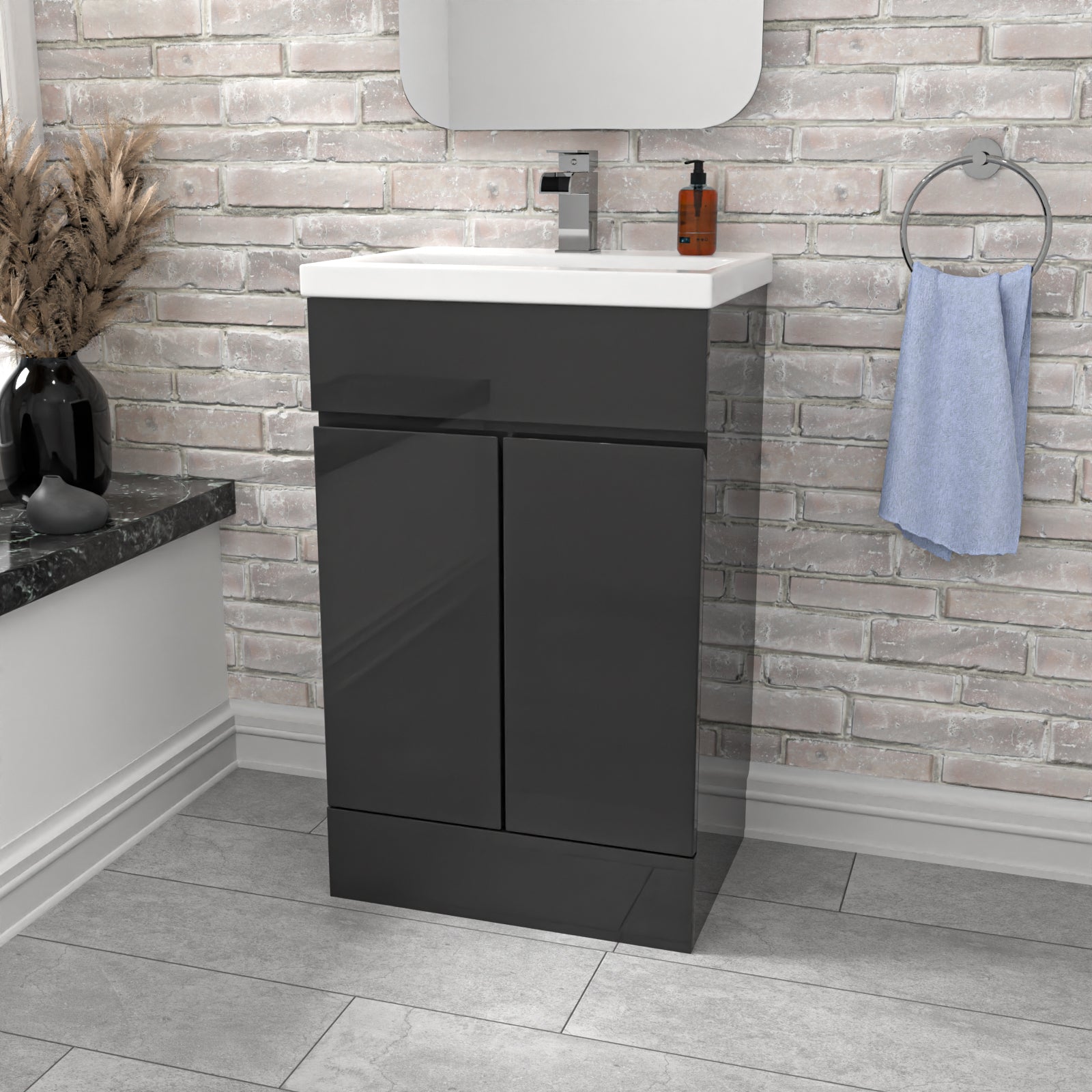 Dark Grey 500mm PVC Freestanding Bathroom Basin Vanity Unit