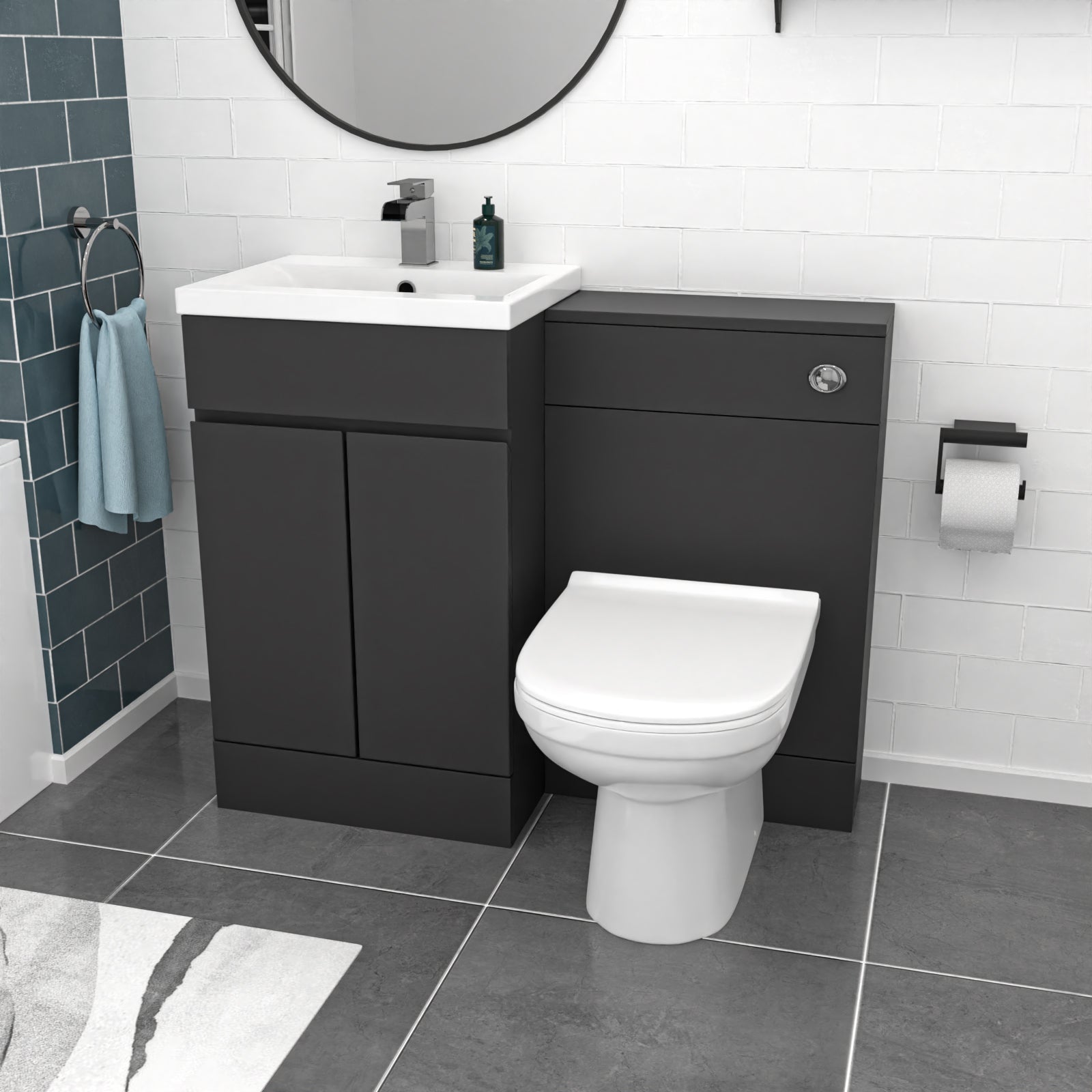 Alaska Dark Grey 500mm PVC 2 Doors Vanity WC Unit BTW Toilet and Bath Set