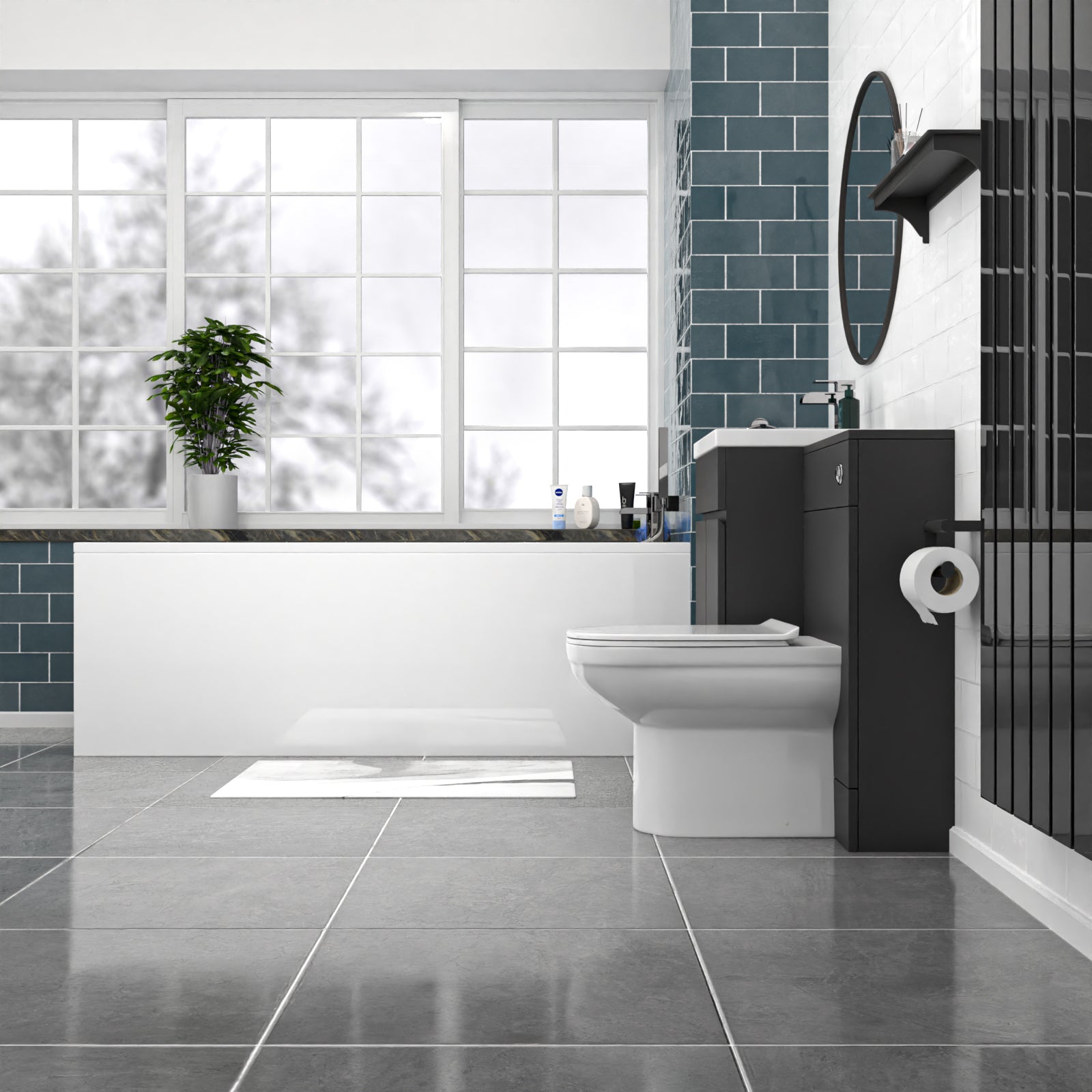 Alaska Dark Grey 500mm PVC 2 Doors Vanity WC Unit BTW Toilet and Bath Set