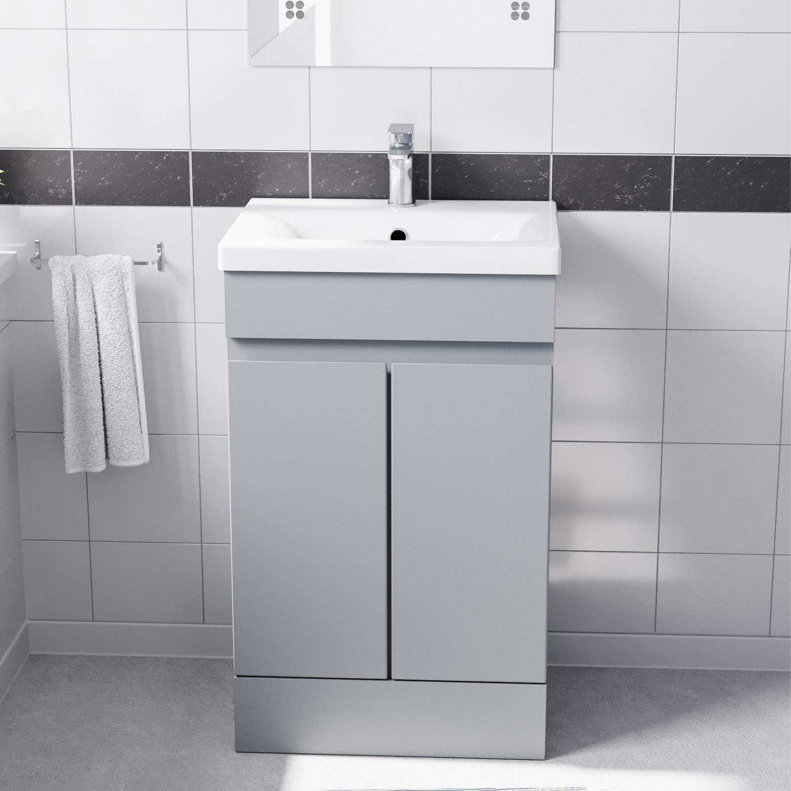 Matte Grey 500mm PVC Freestanding Bathroom Basin Vanity Unit