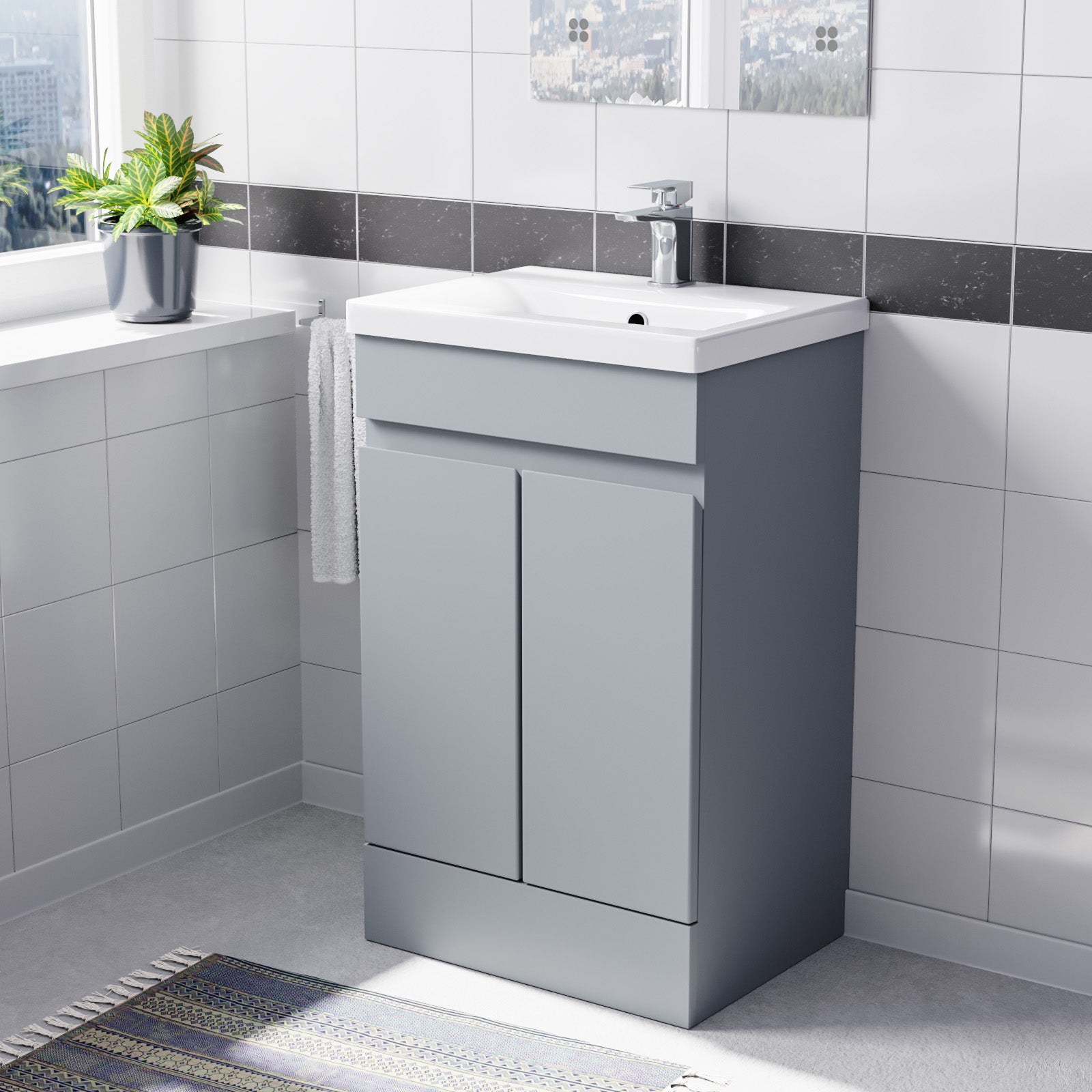 Matte Grey 500mm PVC Freestanding Bathroom Basin Vanity Unit