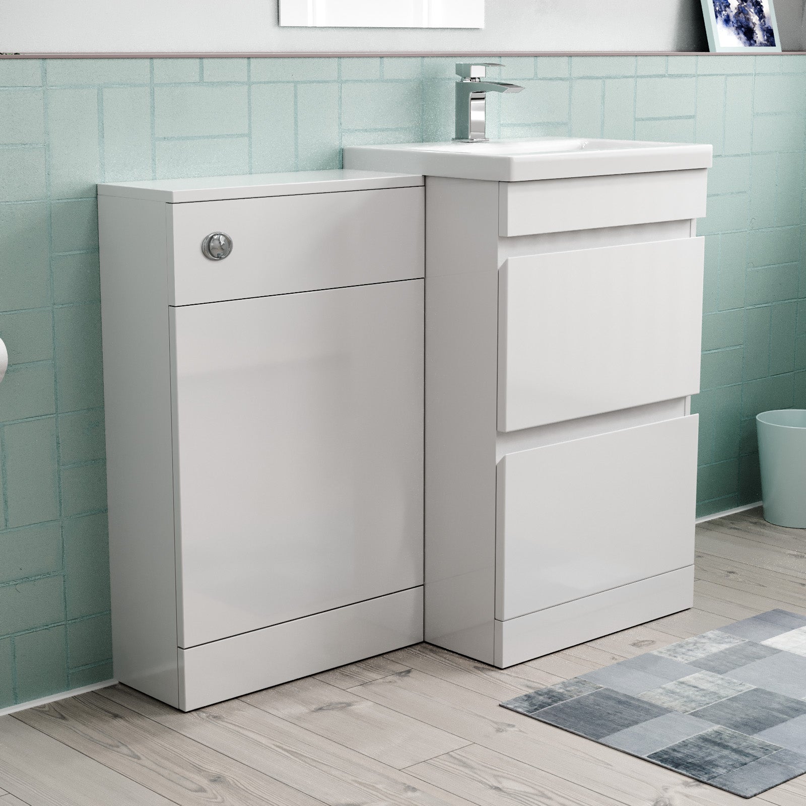 Alaska White Freestanding PVC 500mm 2 Drawers Vanity & WC Unit