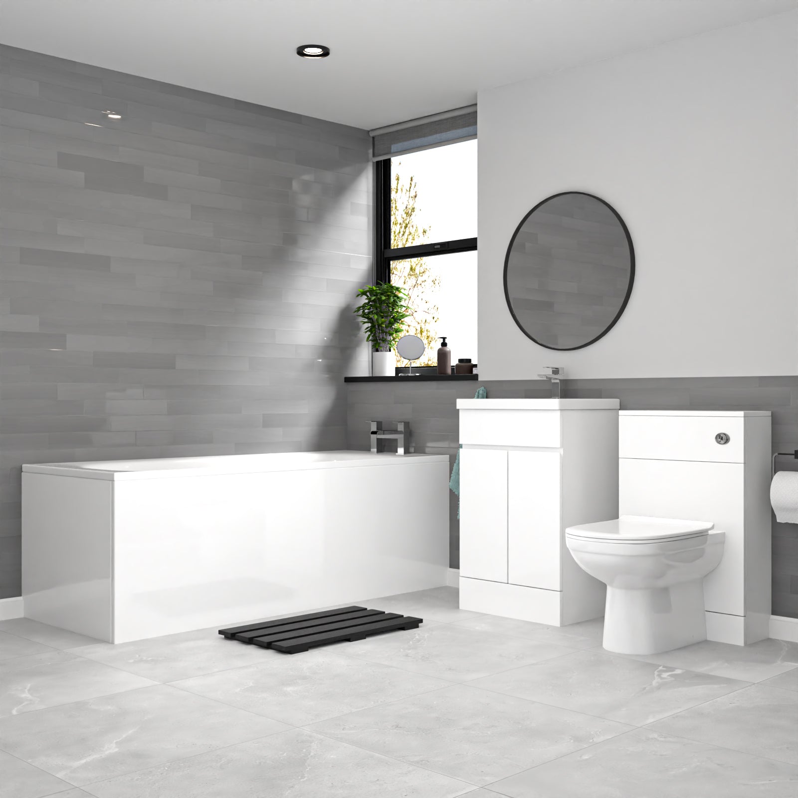 Alaska White 500mm PVC 2 Doors Vanity WC Unit BTW Toilet and Bath Set