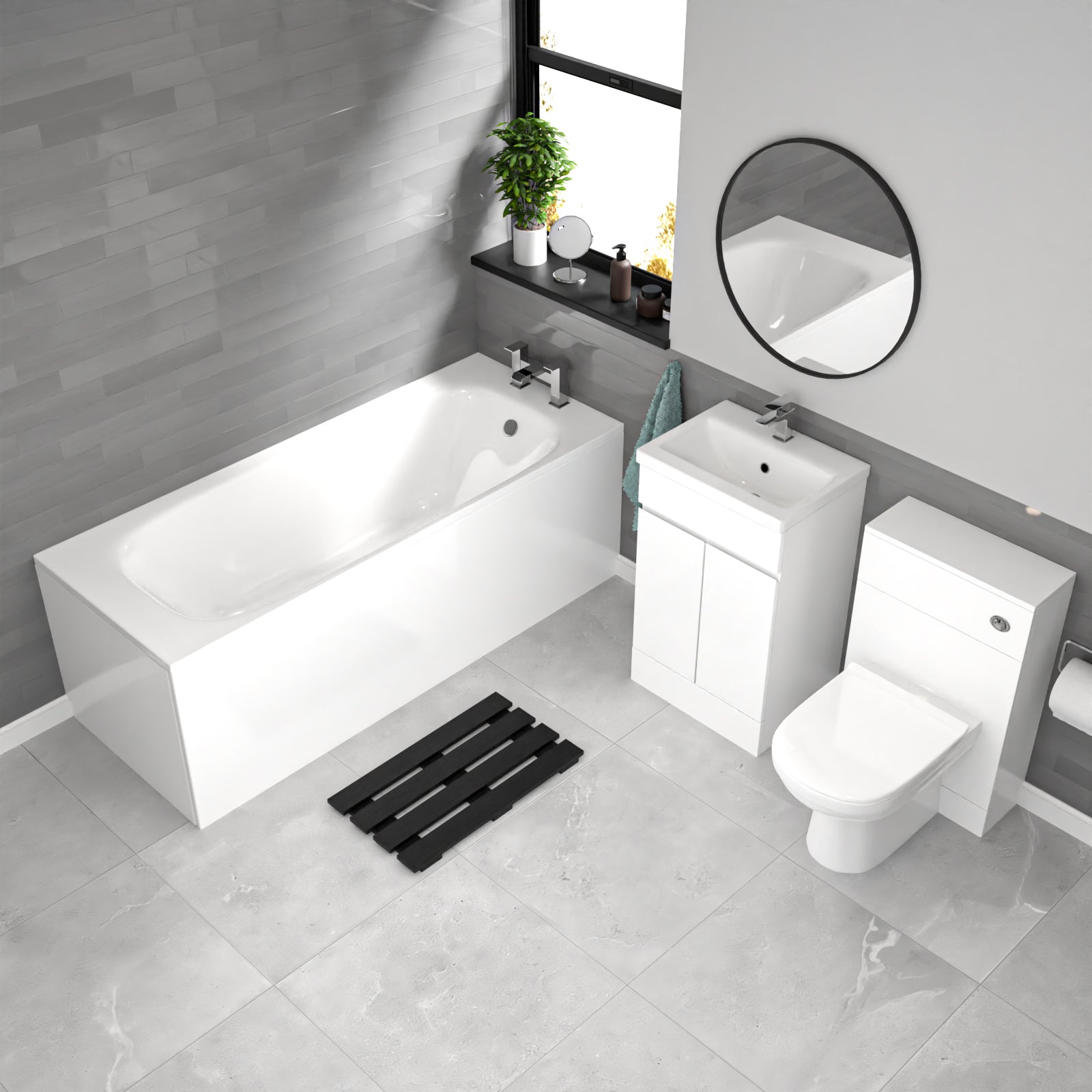 Alaska White 500mm PVC 2 Doors Vanity WC Unit BTW Toilet and Bath Set