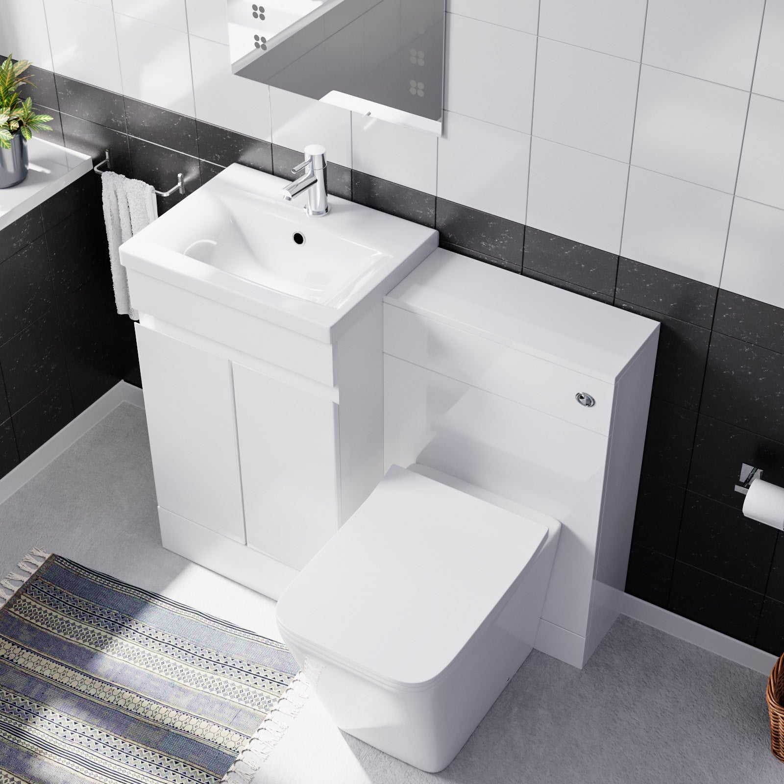 Alaska PVC White Freestanding 500mm 2 Doors Vanity & WC Unit & BTW Toilet