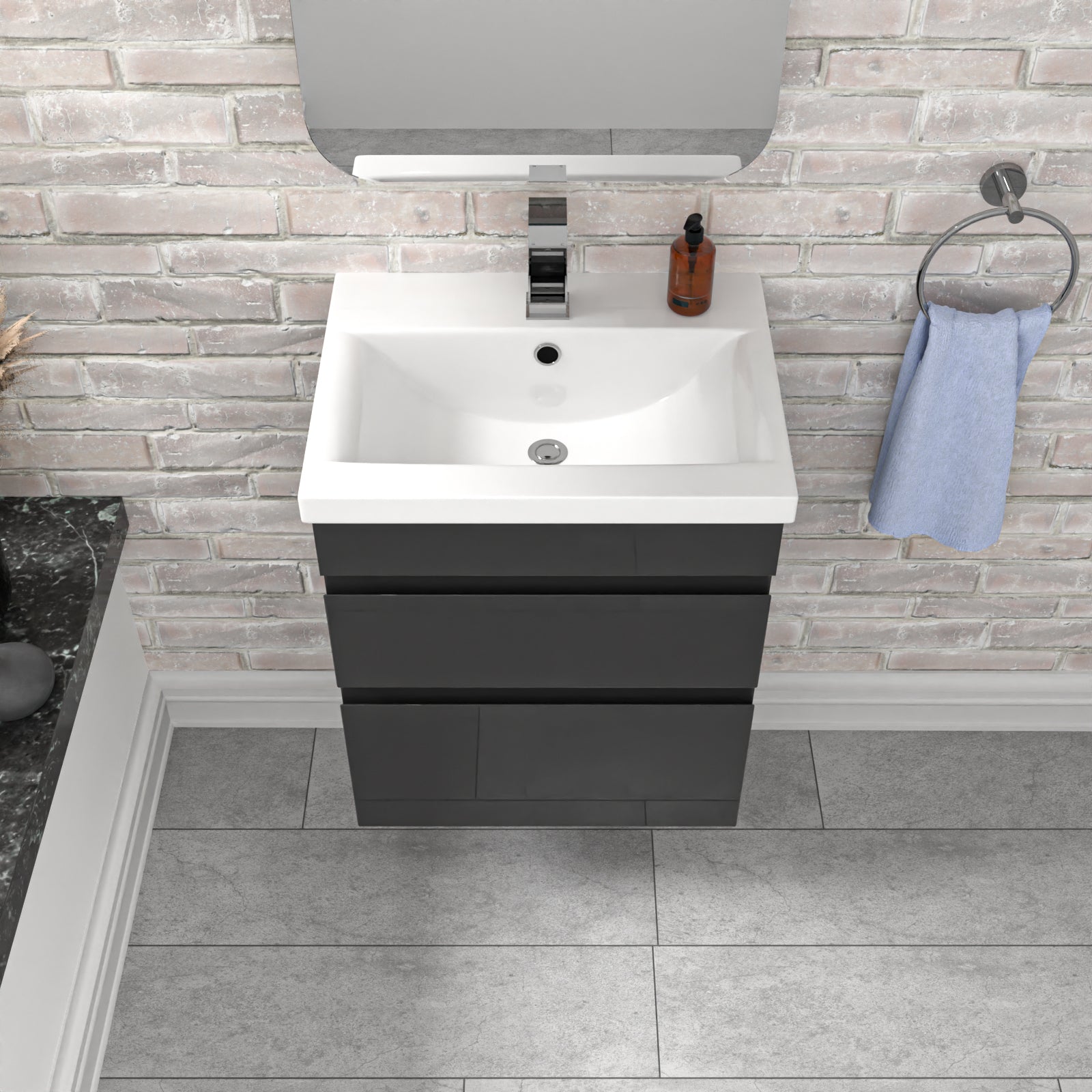 Alaska 500mm PVC 2 Drawers Dark Grey Wall Hung Vanity Cabinet and Basin