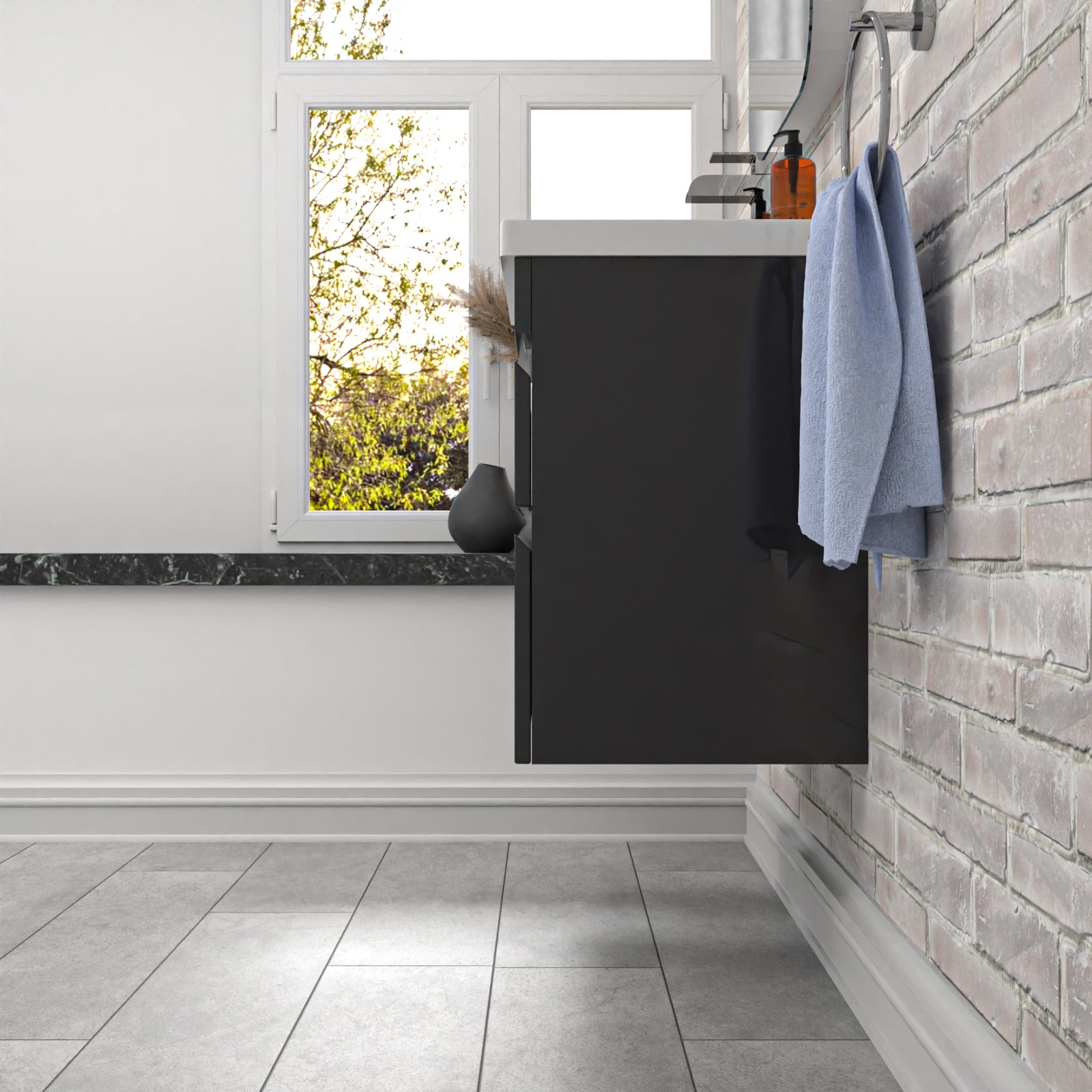 Alaska 500mm PVC 2 Drawers Dark Grey Wall Hung Vanity Cabinet and Basin